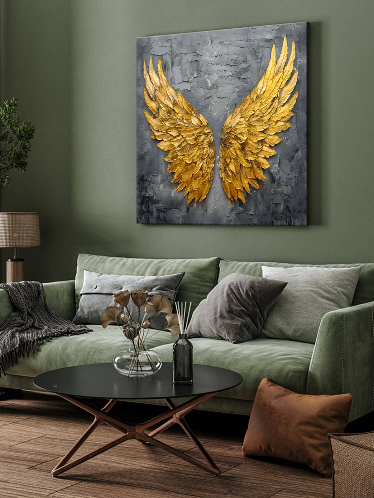 999Store Golden Angel Wings Canvas-Wrapped Painting