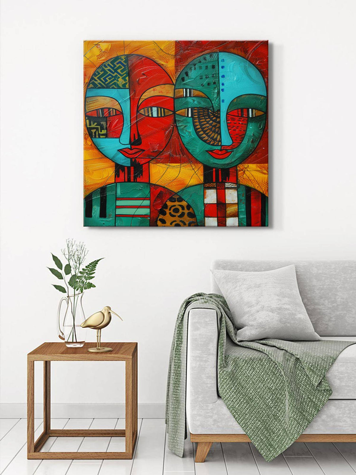 999Store Abstract Faces Vibrant Canvas-Wrapped Painting