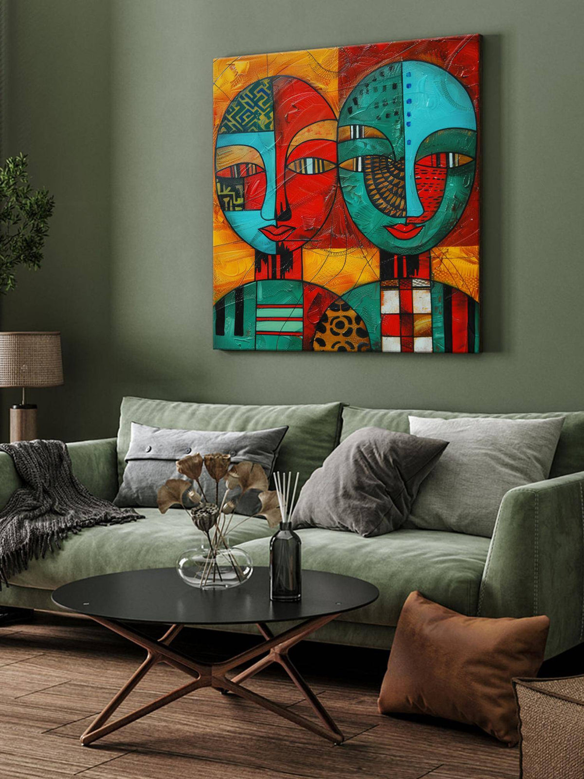 999Store Abstract Faces Vibrant Canvas-Wrapped Painting