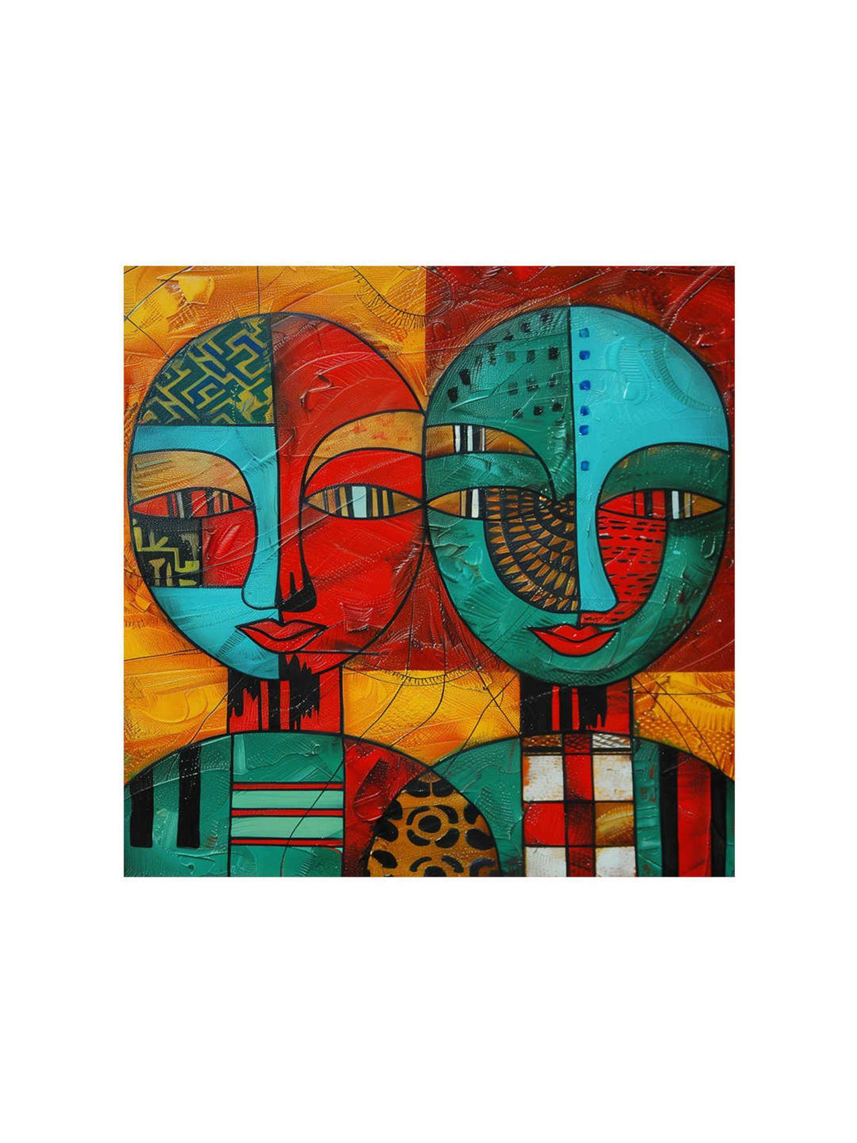 999Store Abstract Faces Vibrant Canvas-Wrapped Painting