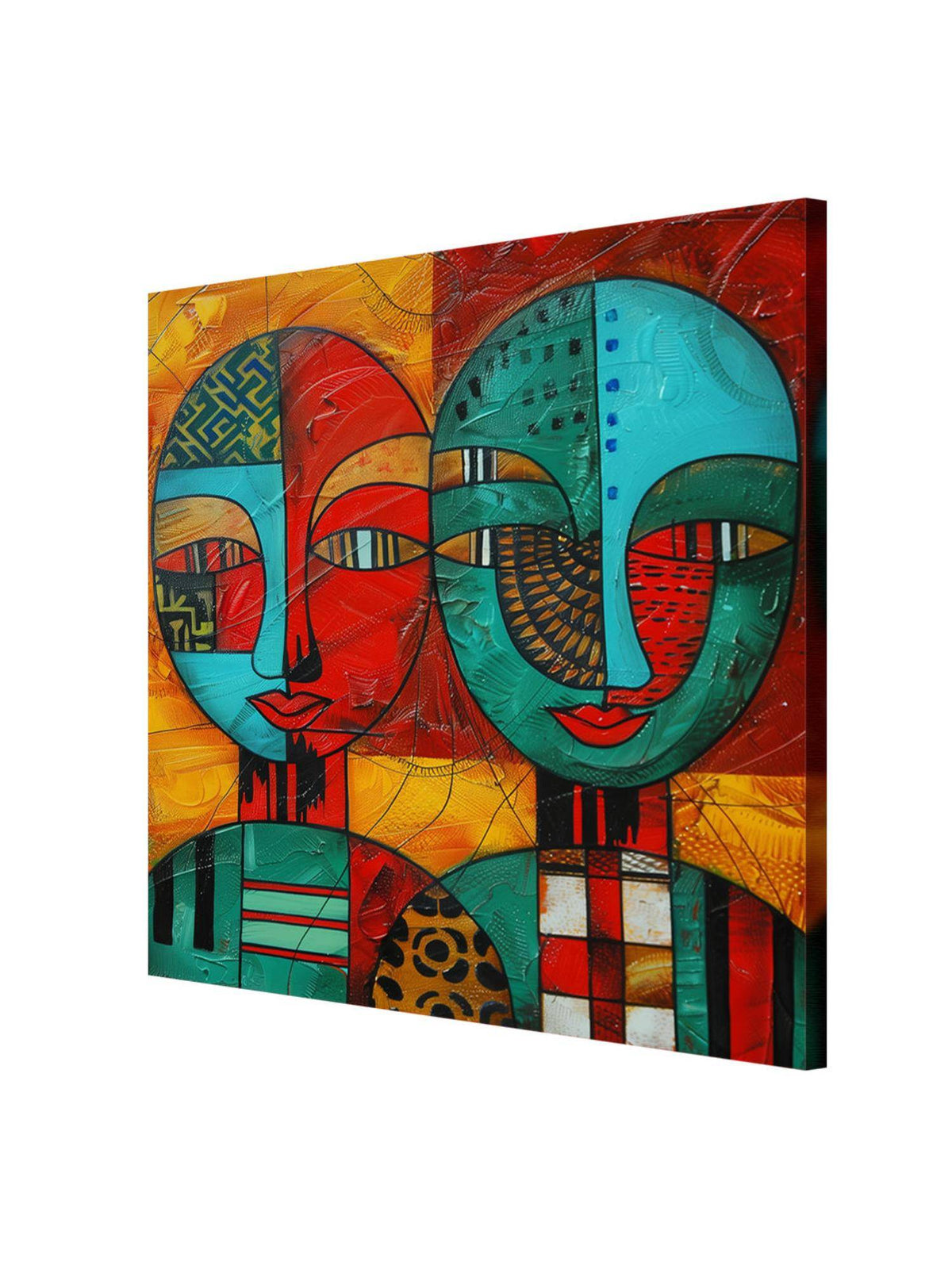 999Store Abstract Faces Vibrant Canvas-Wrapped Painting
