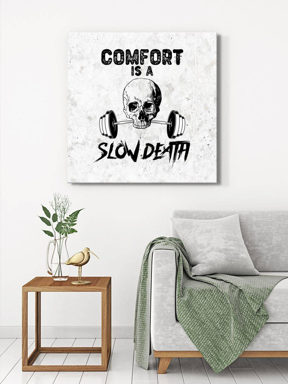 999Store Motivational Skull Fitness Canvas-Wrapped Painting