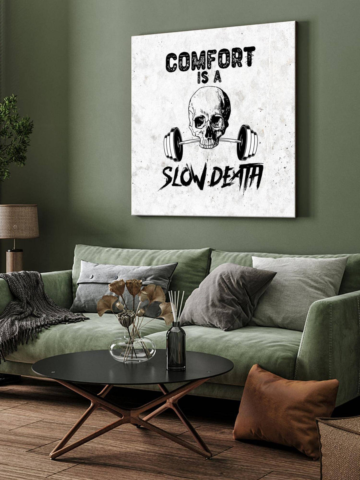 999Store Motivational Skull Fitness Canvas-Wrapped Painting