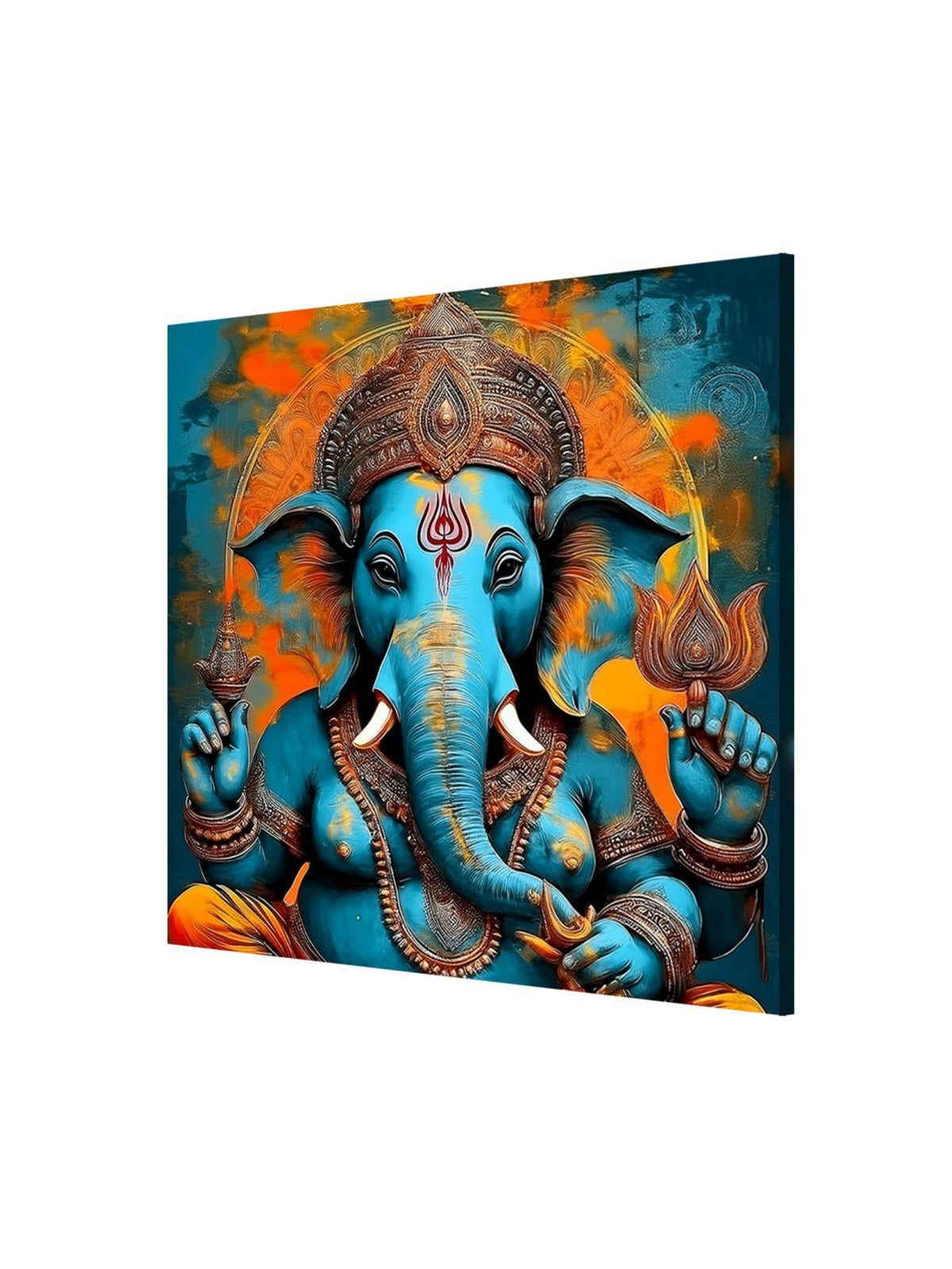 999Store Vibrant Ganesha Canvas-Wrapped Painting Traditional Hindu Deity Art