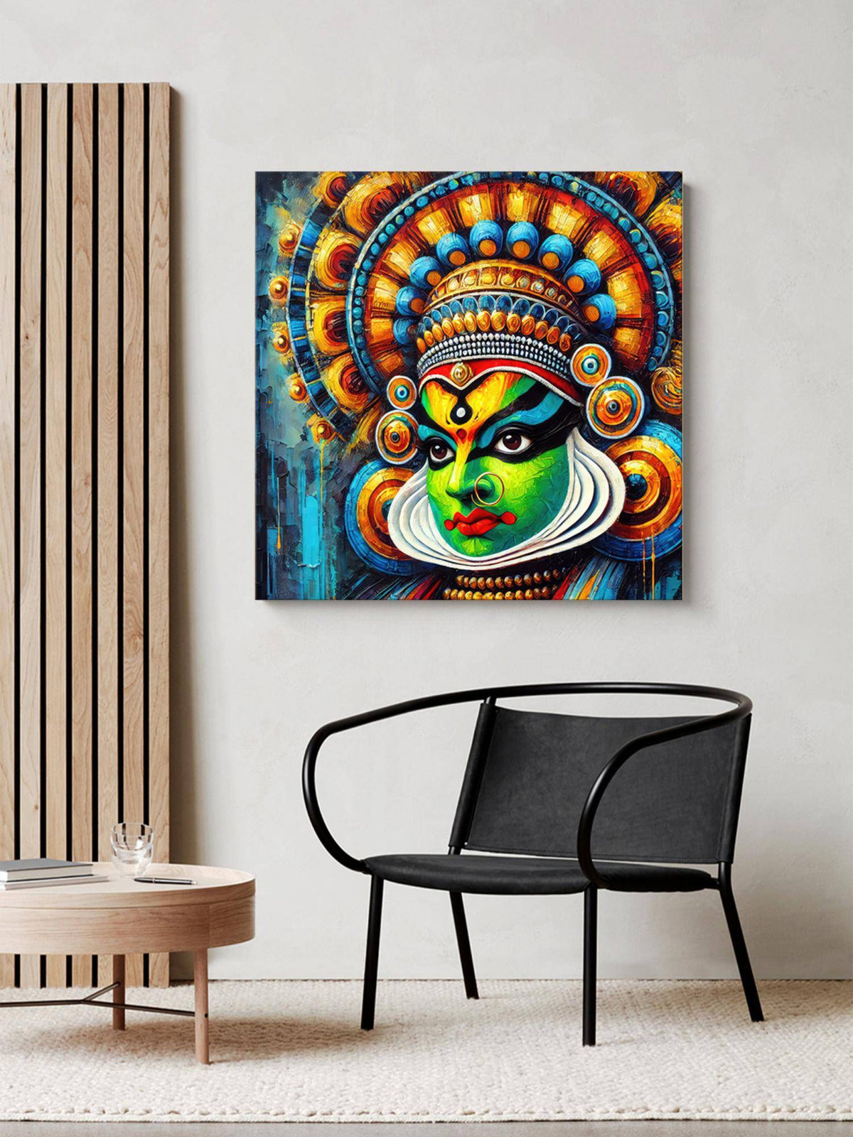 999Store Bold Kathakali Portrait Canvas-Wrapped Painting Bright Cultural Art