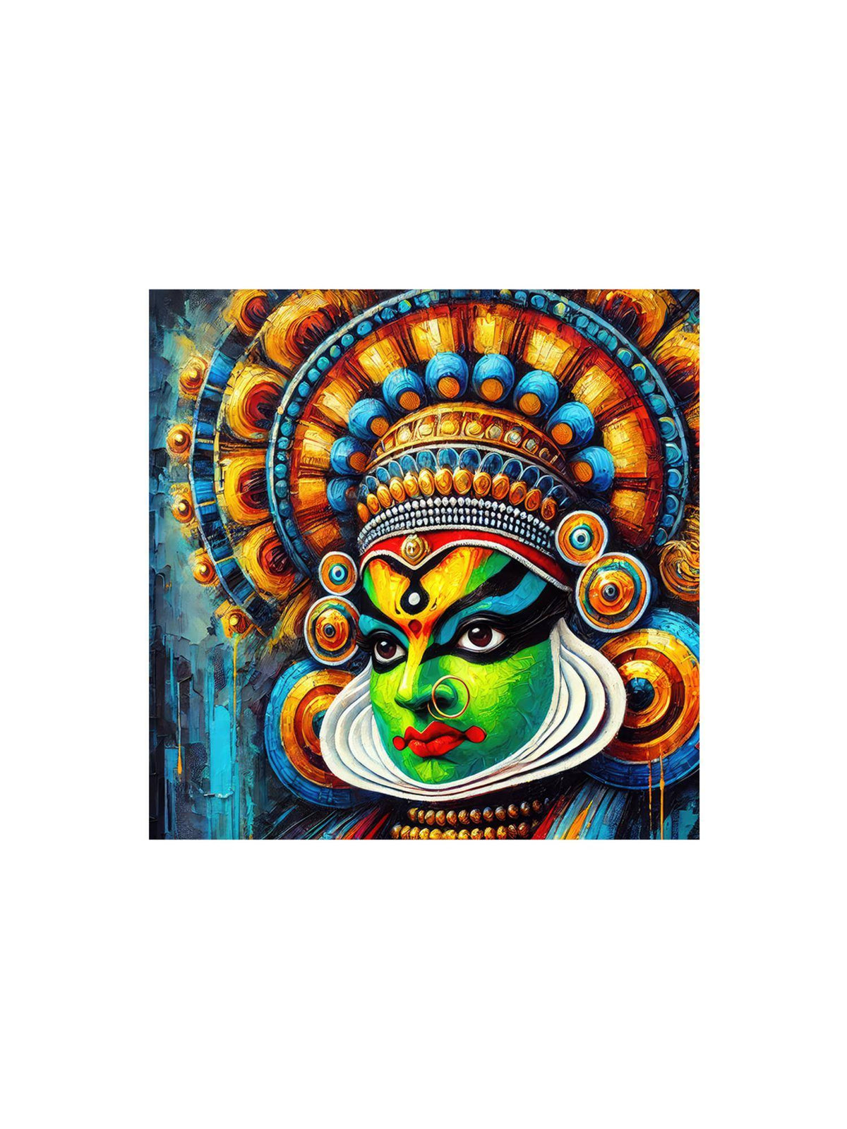 999Store Bold Kathakali Portrait Canvas-Wrapped Painting Bright Cultural Art