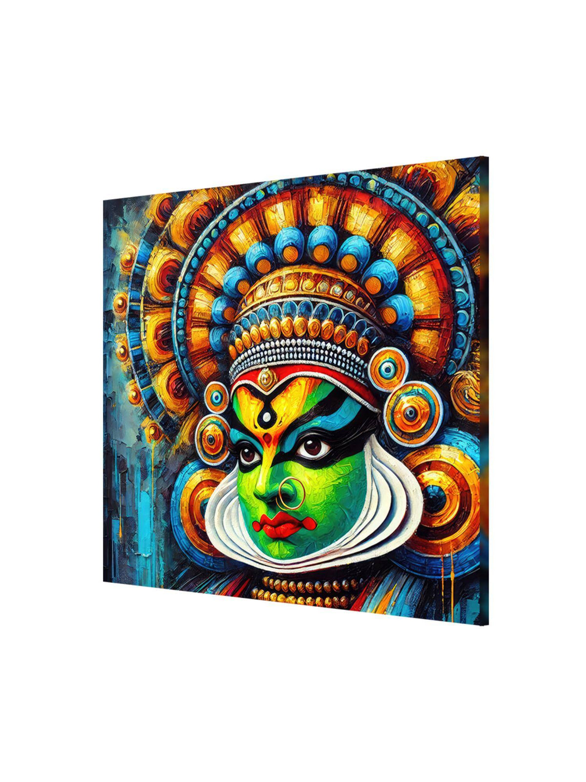 999Store Bold Kathakali Portrait Canvas-Wrapped Painting Bright Cultural Art