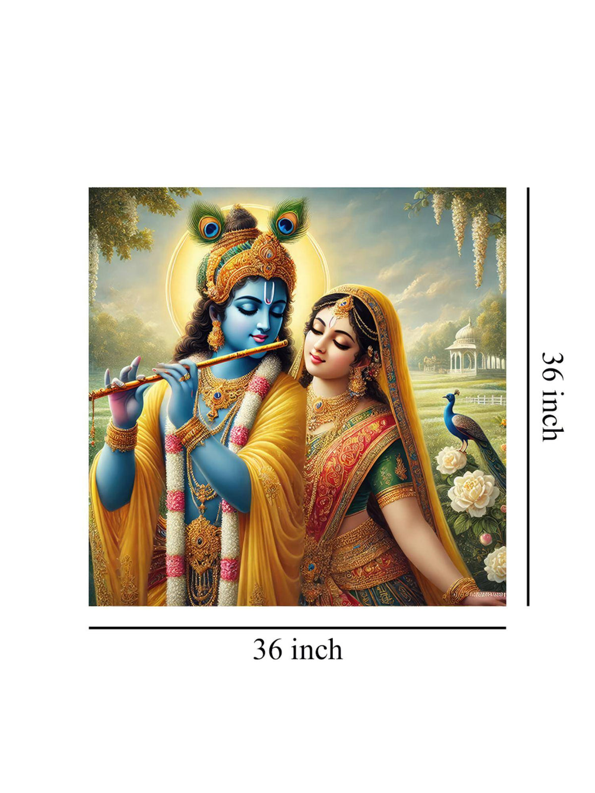 999Store Canvas Wrapped Painting Of Krishna Playing Flute In Serene Landscape - Divine Wall Art