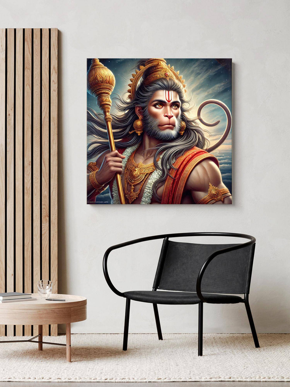 999Store Canvas Wrapped Painting Of Hanuman In Battlefield - Courageous Art