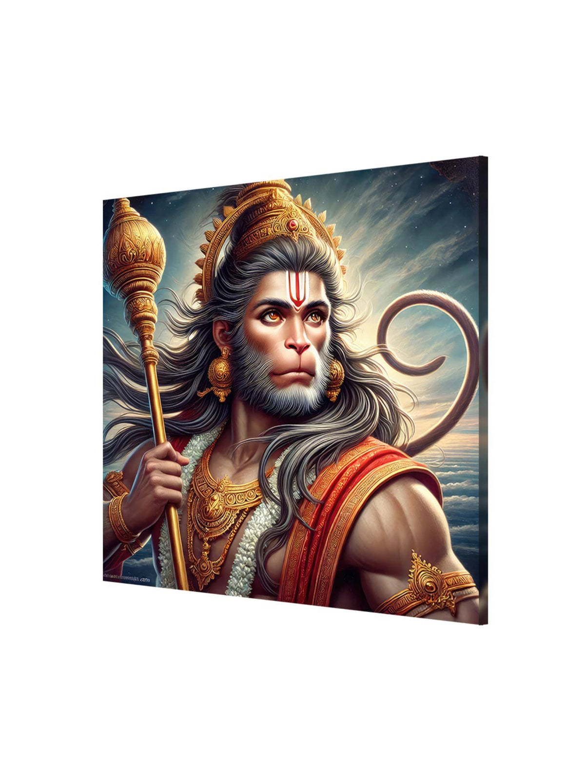 999Store Canvas Wrapped Painting Of Hanuman In Battlefield - Courageous Art