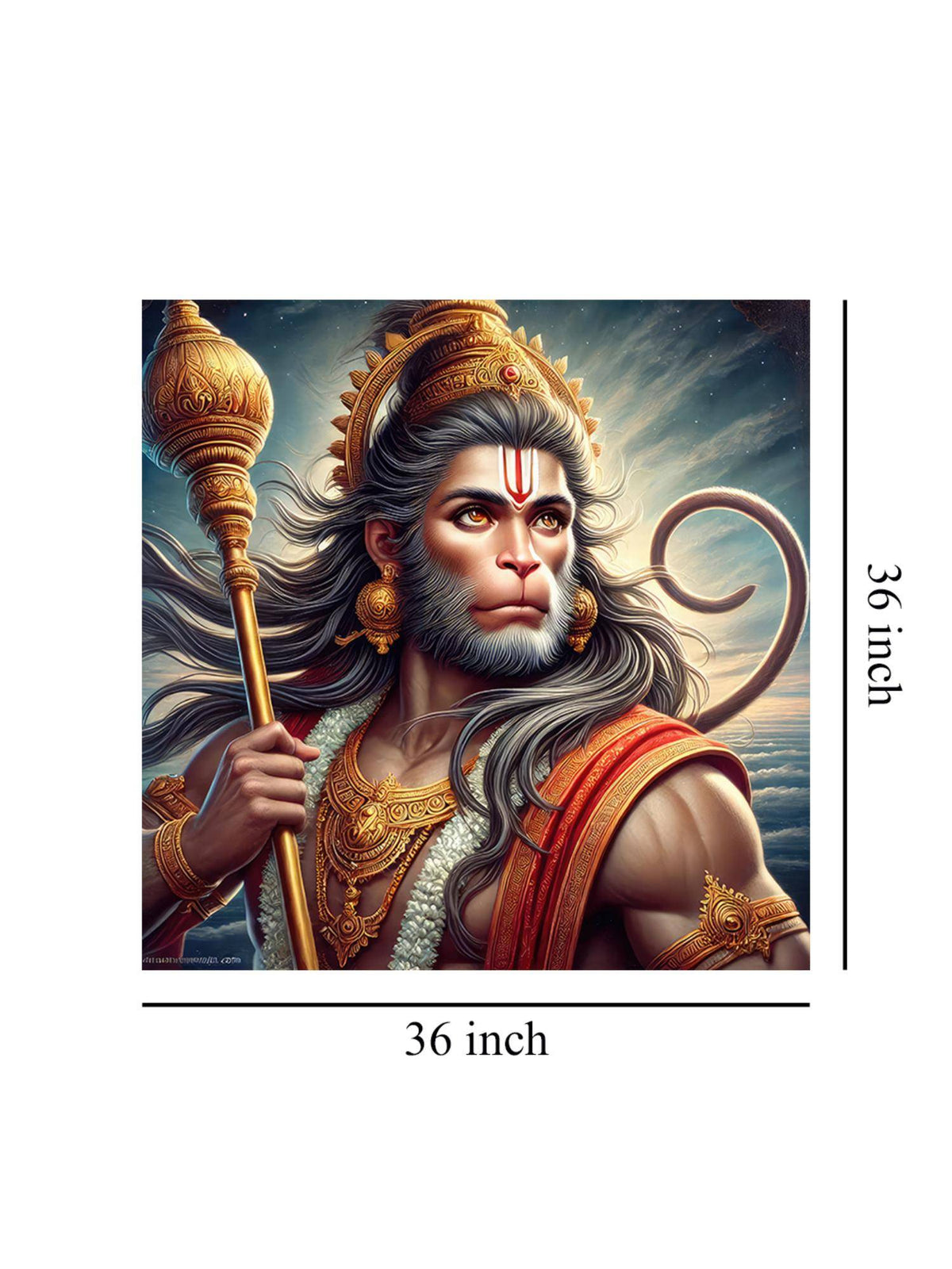 999Store Canvas Wrapped Painting Of Hanuman In Battlefield - Courageous Art