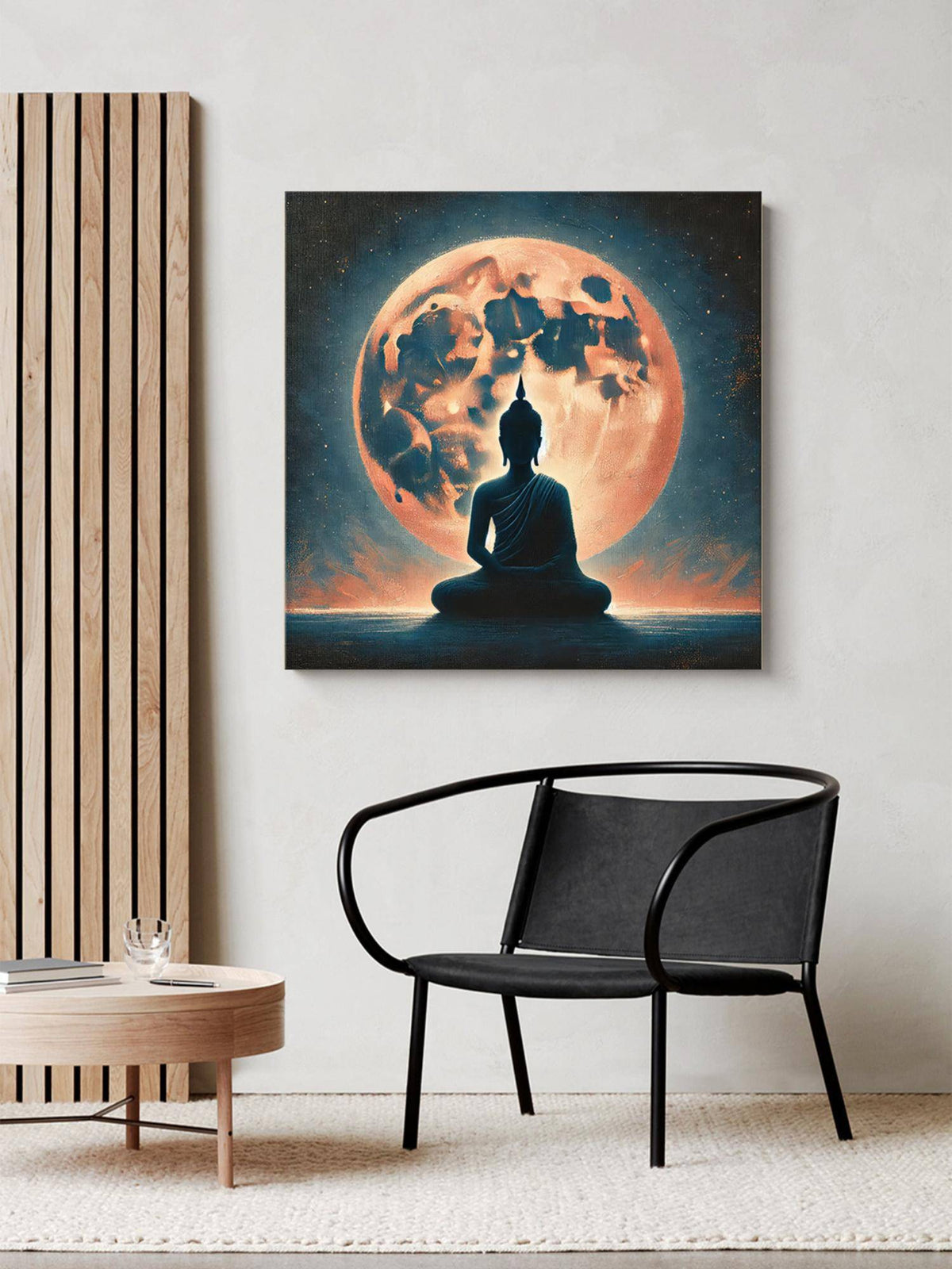 999Store Buddha Silhouette Against Moonlight Canvas-Wrapped Painting - Zen Wall Art