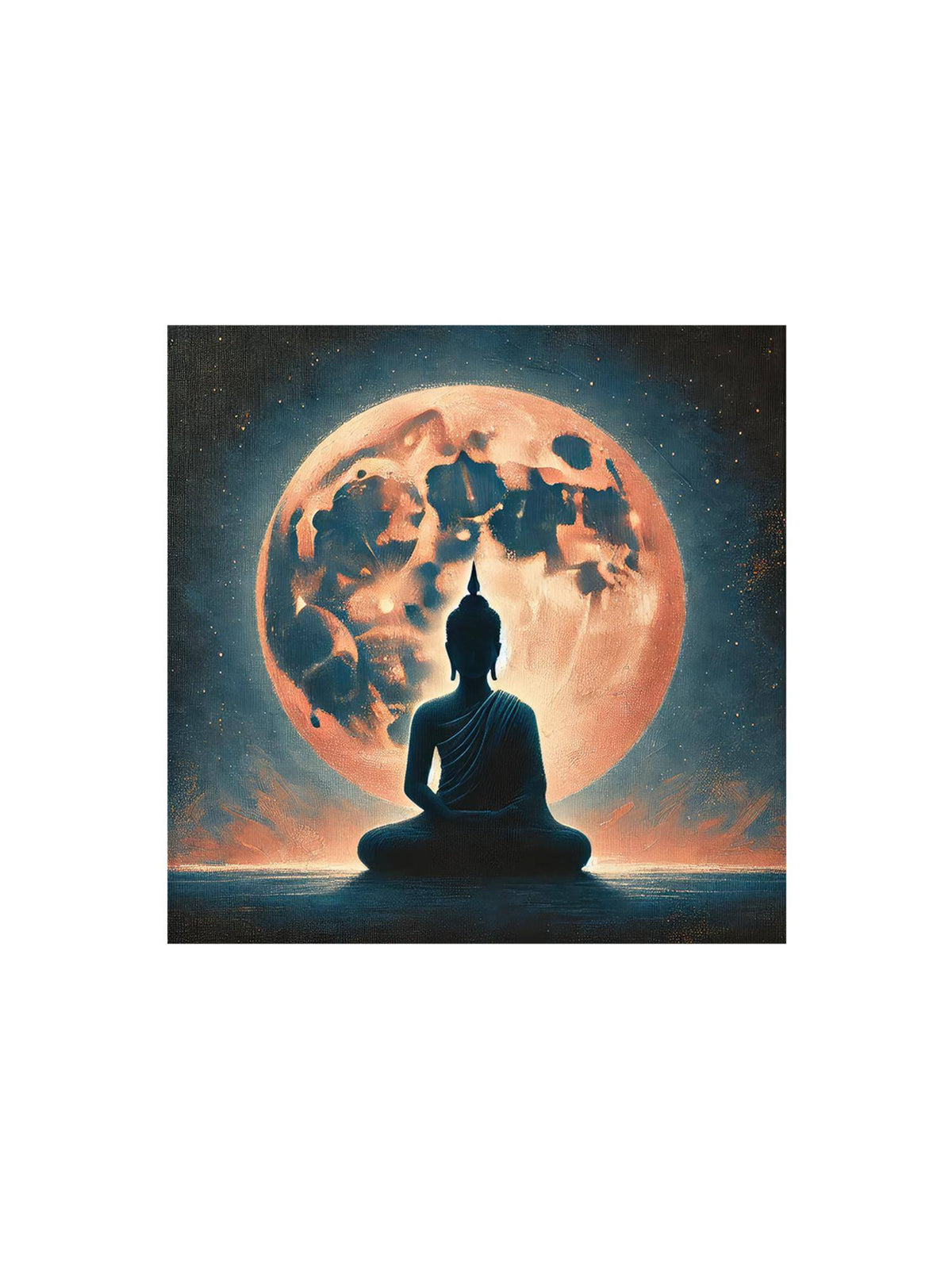 999Store Buddha Silhouette Against Moonlight Canvas-Wrapped Painting - Zen Wall Art