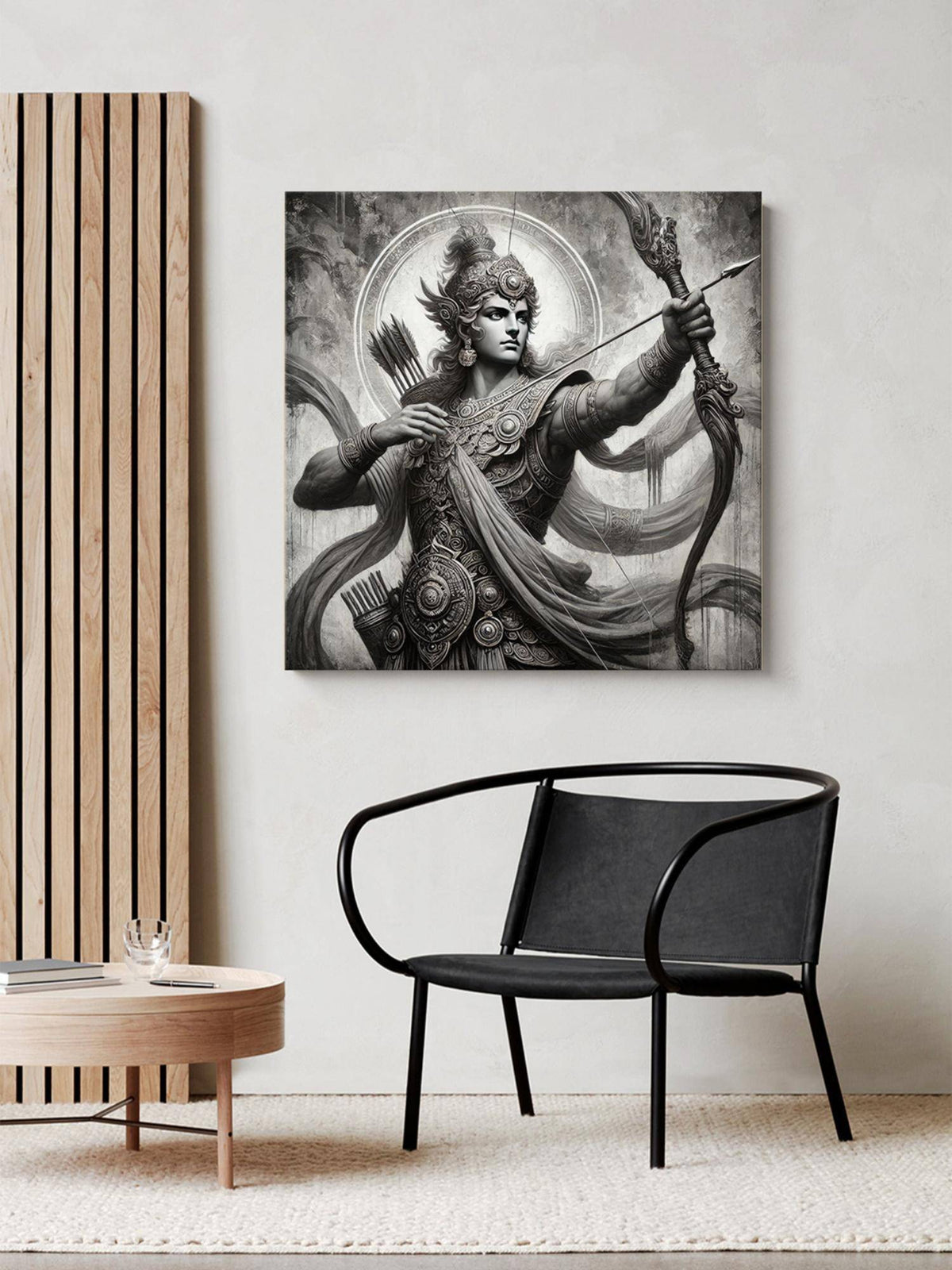 999Store Arjuna The Archer In Battle Canvas-Wrapped Painting - Black And White Epic Art · Free Size
