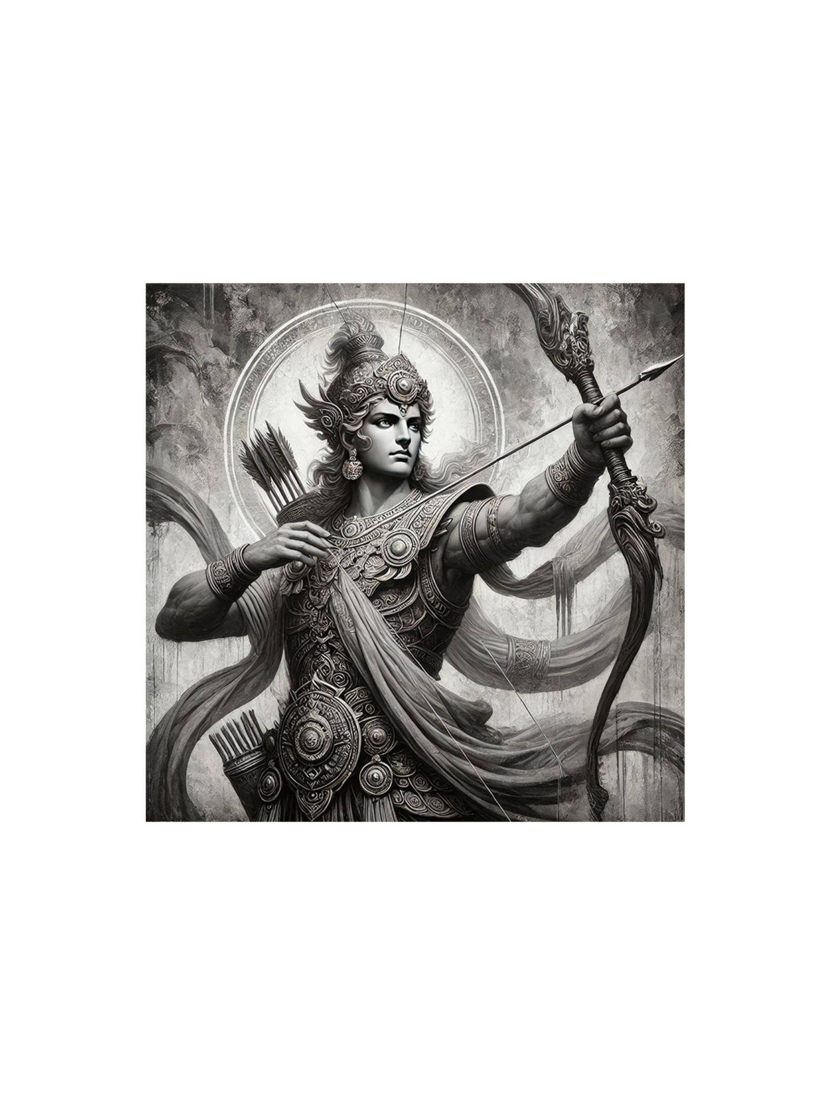 999Store Arjuna The Archer In Battle Canvas-Wrapped Painting - Black And White Epic Art · Free Size