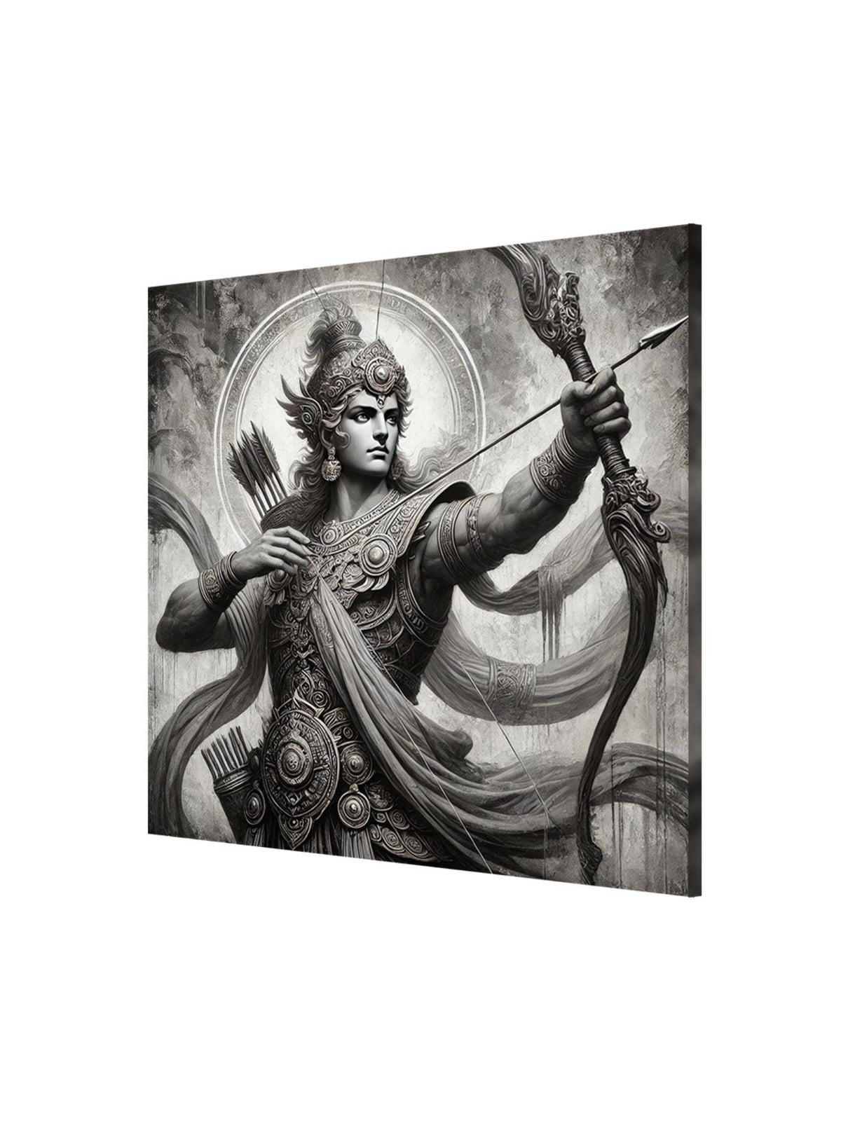 999Store Arjuna The Archer In Battle Canvas-Wrapped Painting - Black And White Epic Art