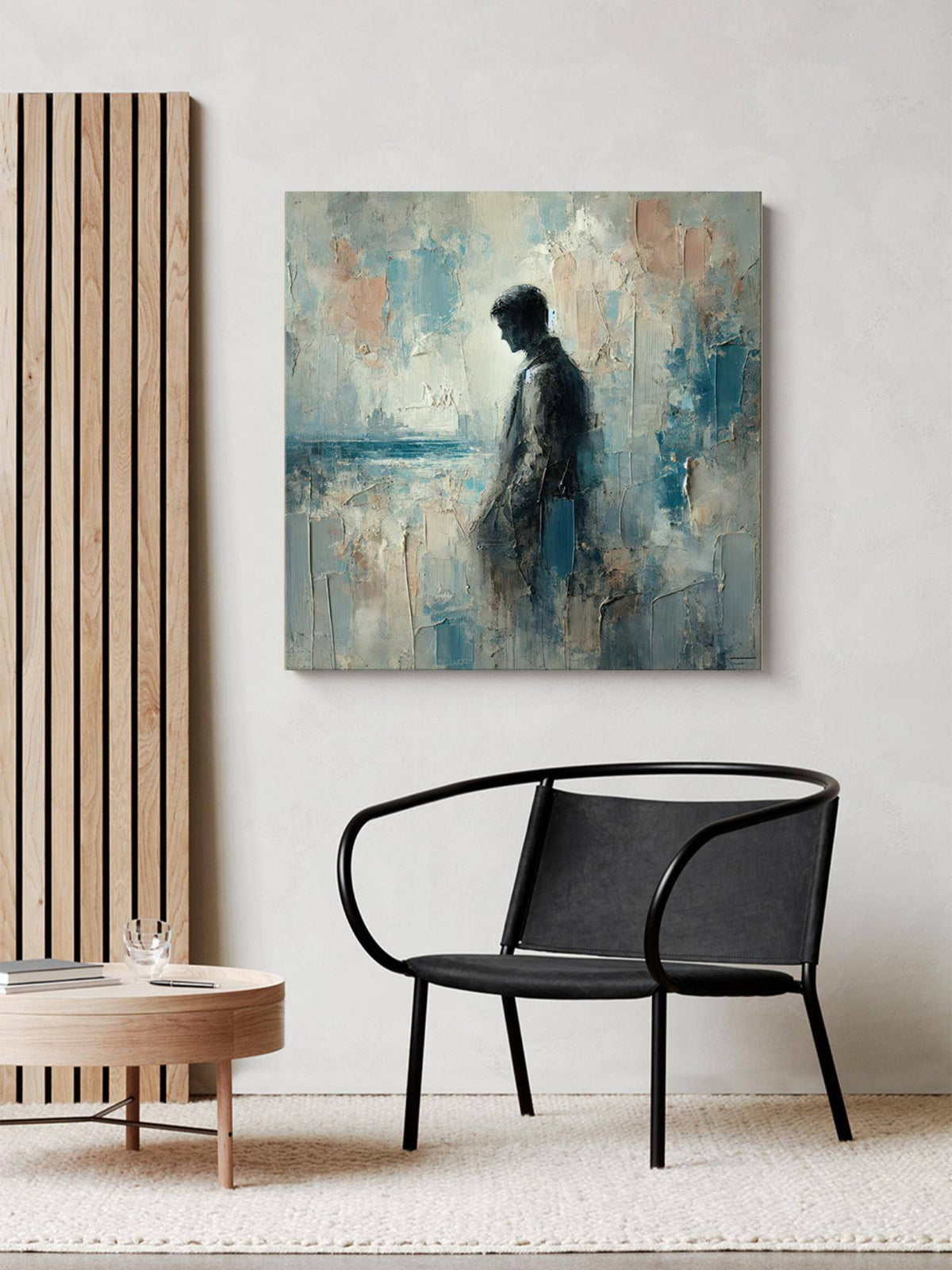 999Store Abstract Blue Silhouette Canvas Painting - Serene Wall Art For Home And Office Decor
