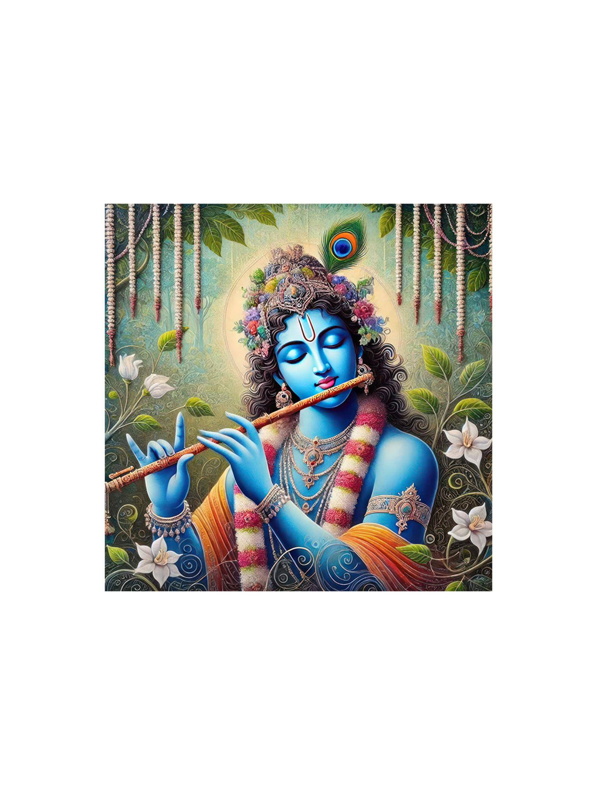 999Store Floral Krishna Canvas Painting - Hindu Spiritual Art For Home And Temple Decor · Free Size