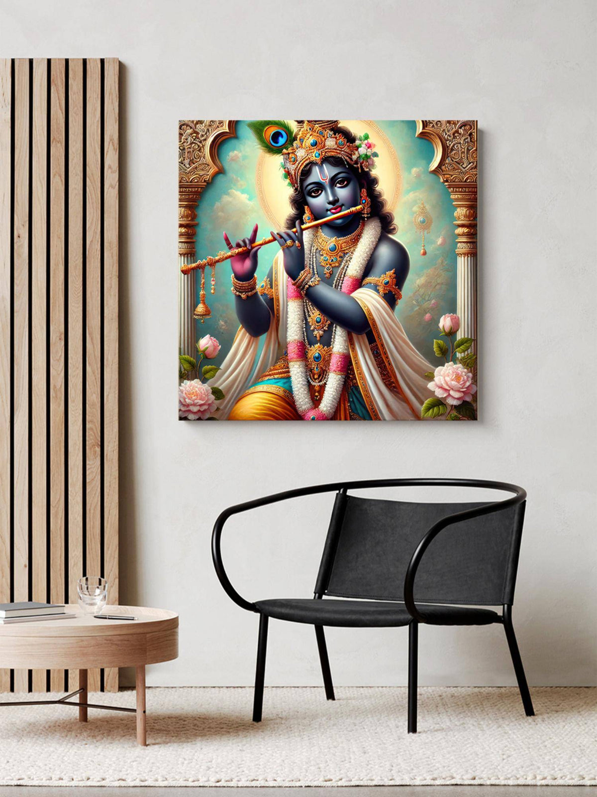 999Store Krishna With Flute Canvas Painting - Divine Art For Home And Meditation Spaces