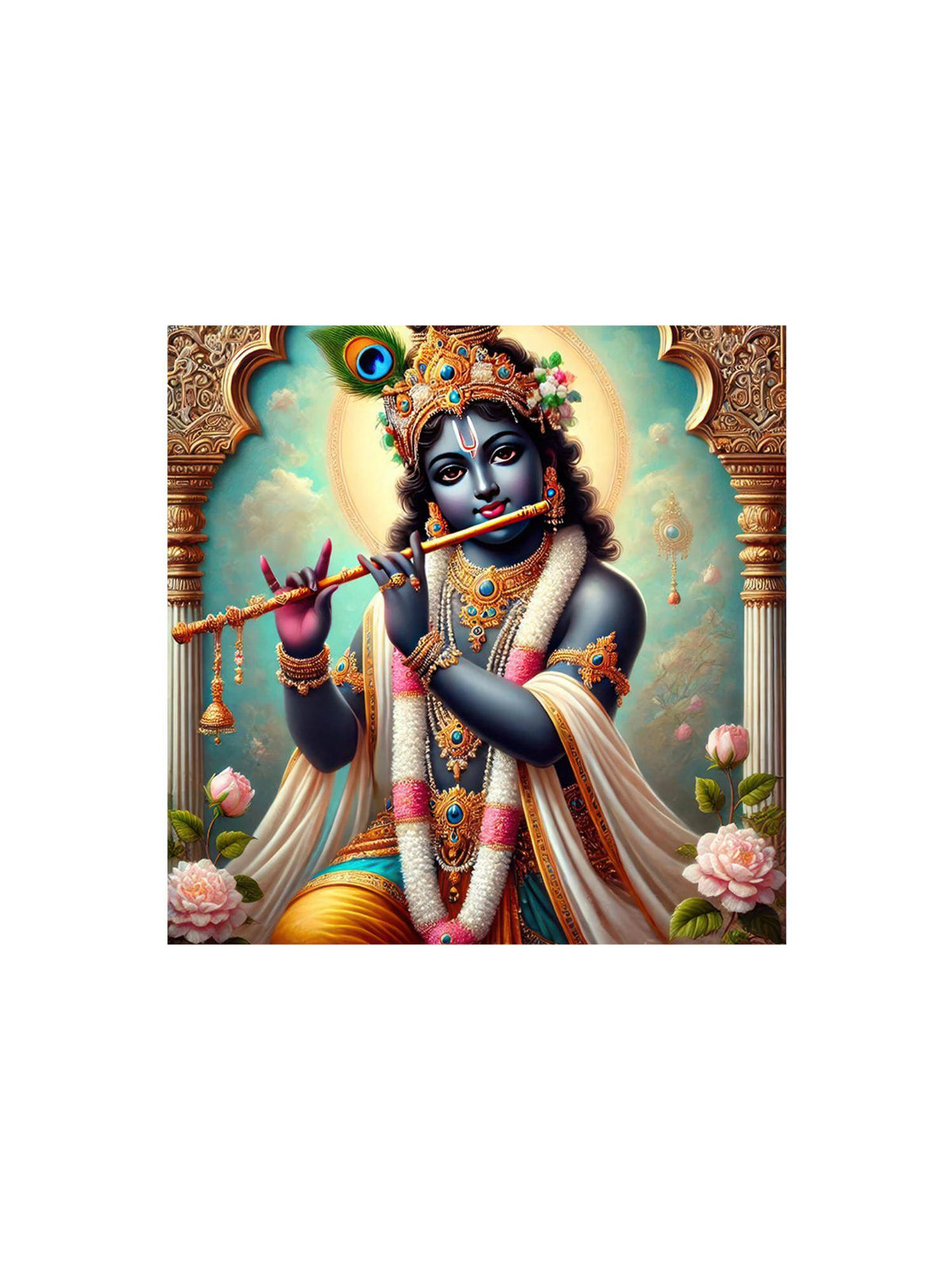 999Store Krishna With Flute Canvas Painting - Divine Art For Home And Meditation Spaces