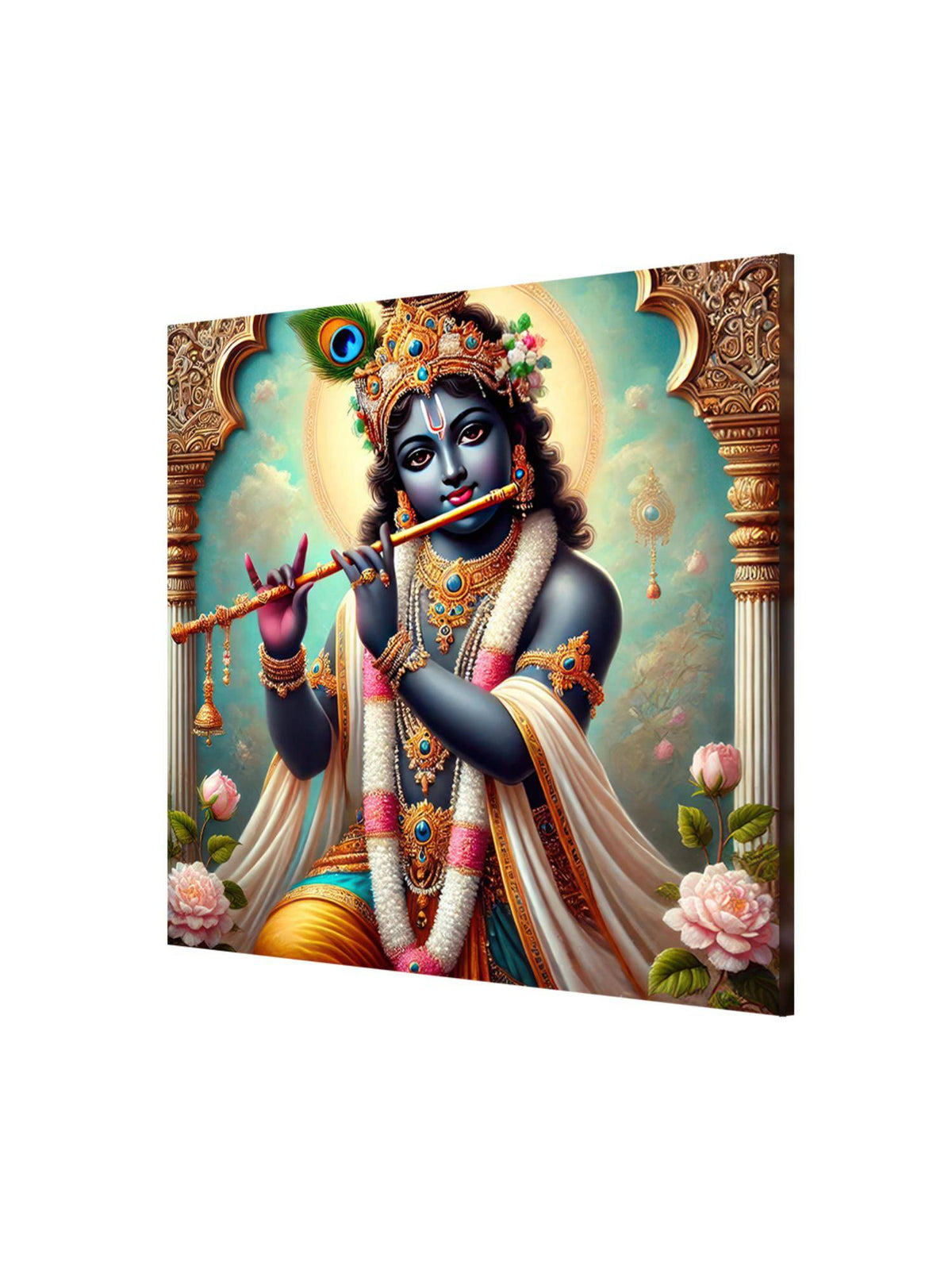 999Store Krishna With Flute Canvas Painting - Divine Art For Home And Meditation Spaces