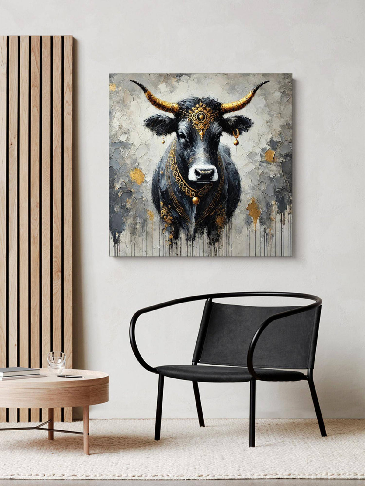 999Store Canvas Wrapped Painting Of Divine Bull Nandi - Traditional Indian Decor For Worship Rooms