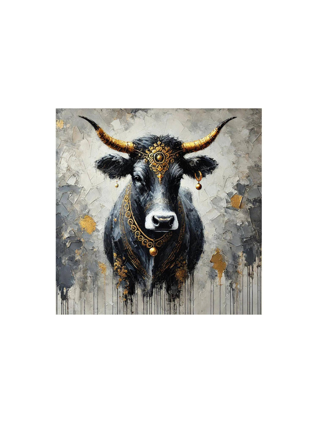 999Store Canvas Wrapped Painting Of Divine Bull Nandi - Traditional Indian Decor For Worship Rooms