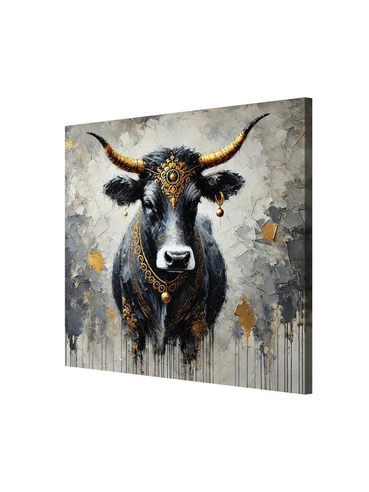 999Store Canvas Wrapped Painting Of Divine Bull Nandi - Traditional Indian Decor For Worship Rooms