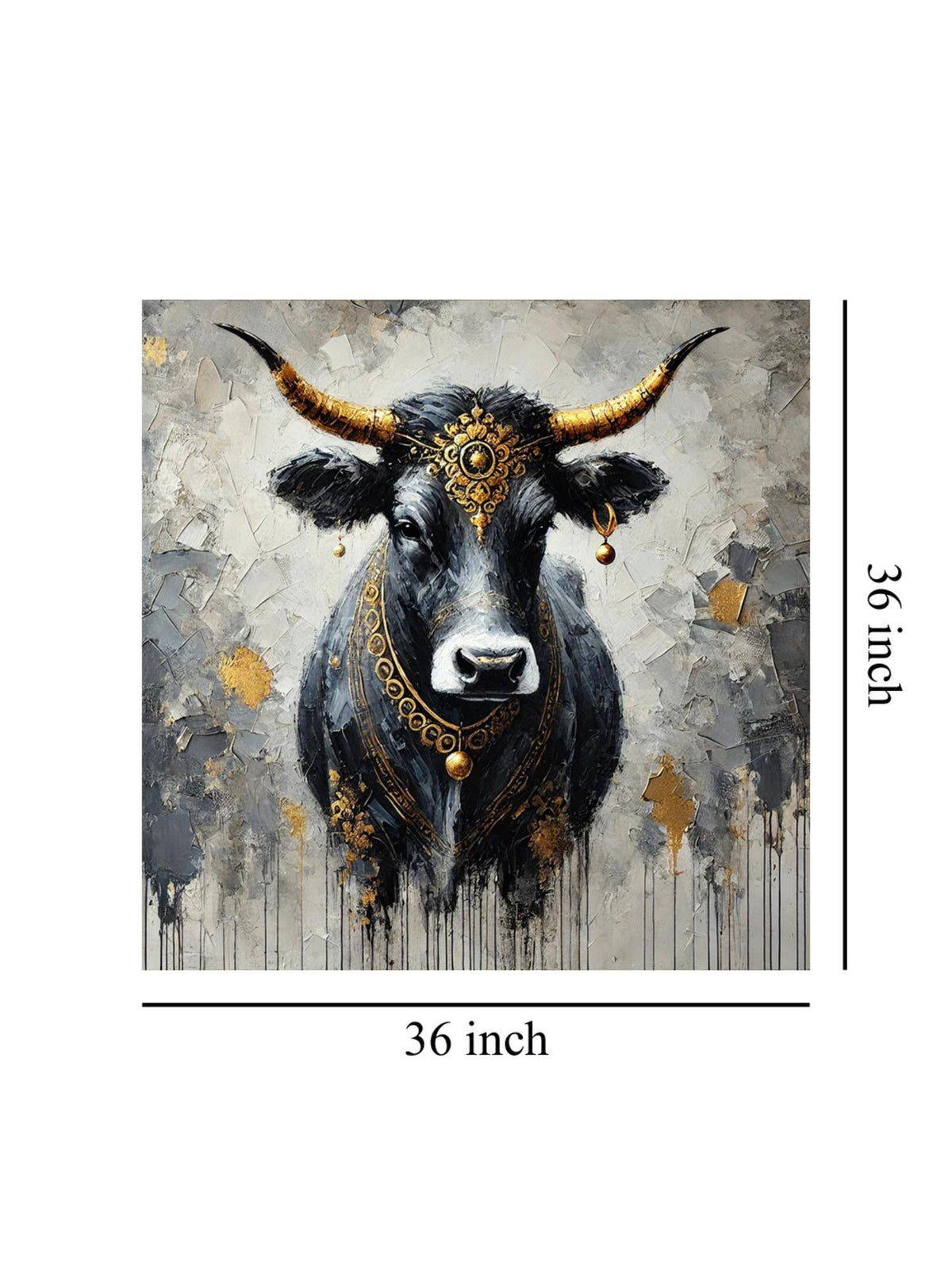 999Store Canvas Wrapped Painting Of Divine Bull Nandi - Traditional Indian Decor For Worship Rooms