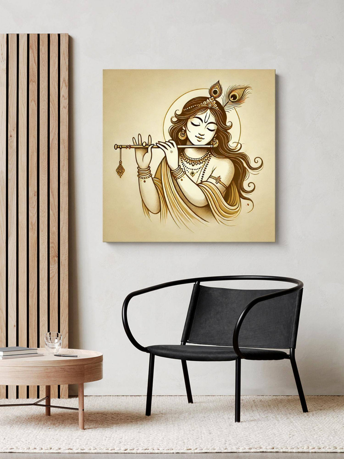 999Store Canvas Wrapped Painting Of Krishna Playing Flute - Elegant Spiritual Art For Any Room