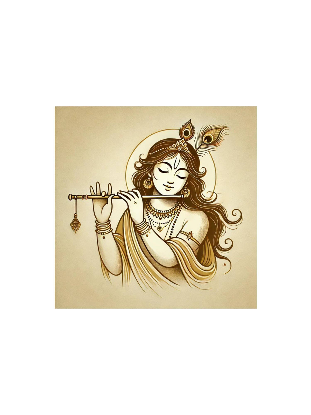 999Store Canvas Wrapped Painting Of Krishna Playing Flute - Elegant Spiritual Art For Any Room