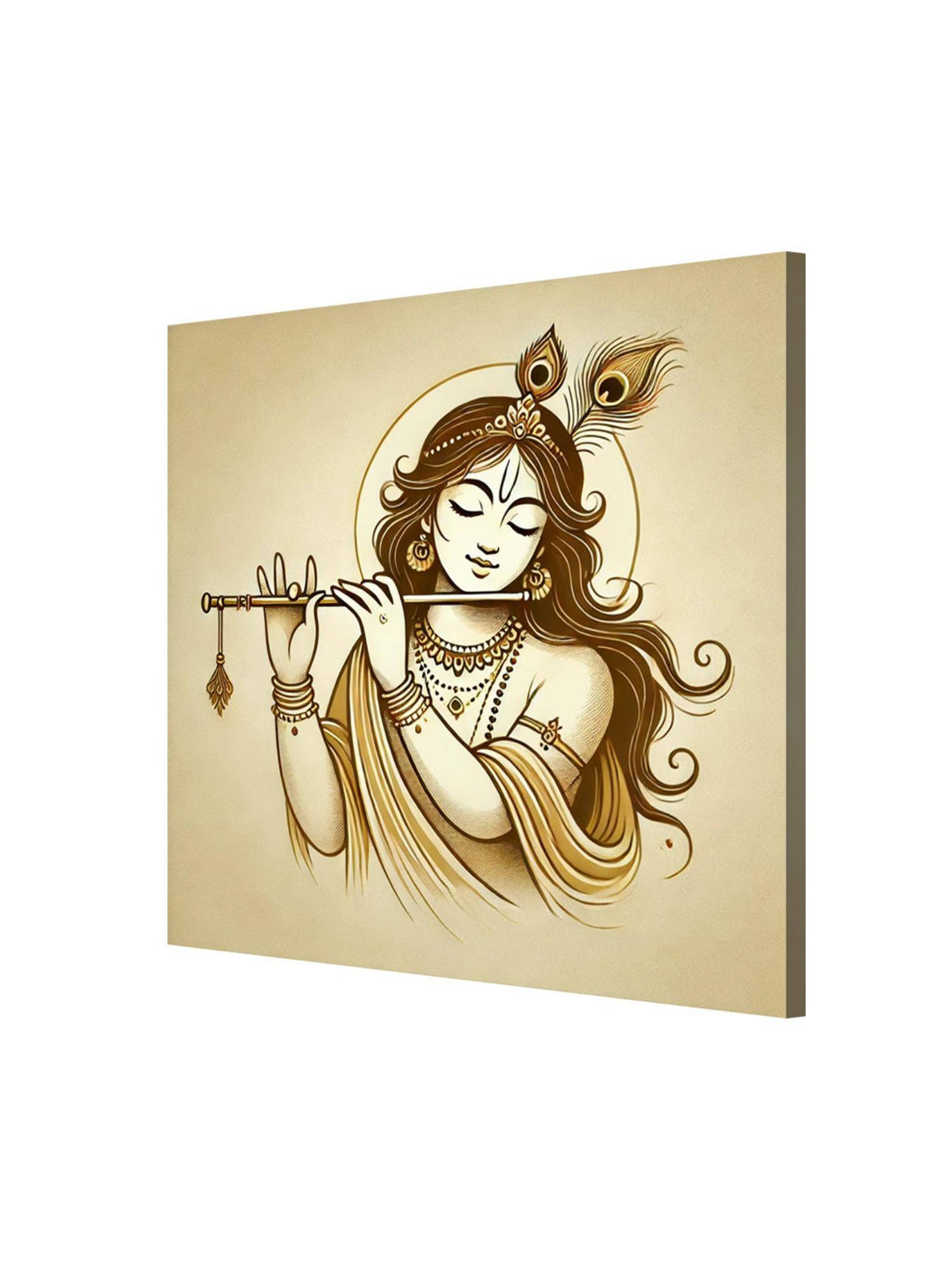 999Store Canvas Wrapped Painting Of Krishna Playing Flute - Elegant Spiritual Art For Any Room