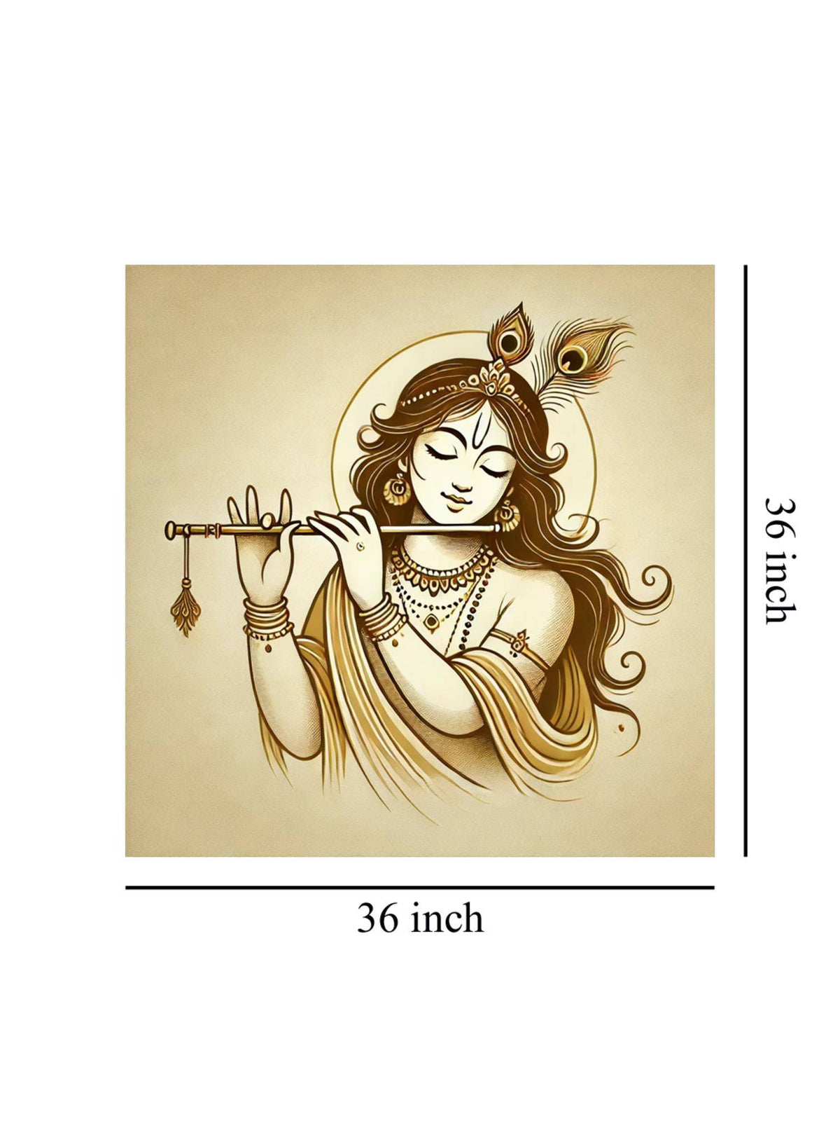 999Store Canvas Wrapped Painting Of Krishna Playing Flute - Elegant Spiritual Art For Any Room