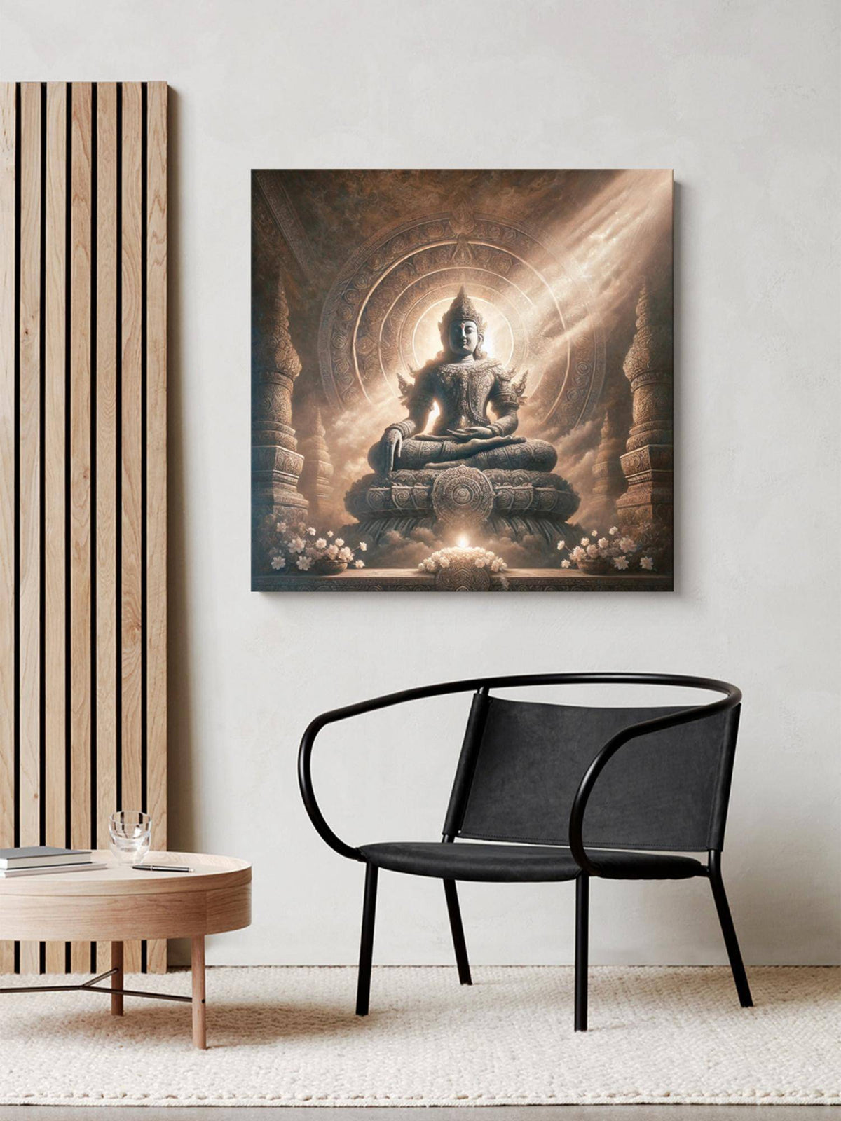 999Store Canvas Wrapped Painting Of Buddha In Temple Glow - Tranquil Spiritual Decor For Home