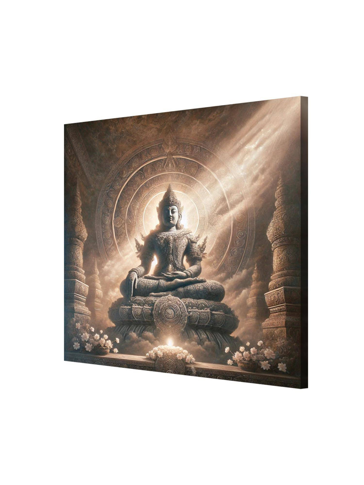 999Store Canvas Wrapped Painting Of Buddha In Temple Glow - Tranquil Spiritual Decor For Home