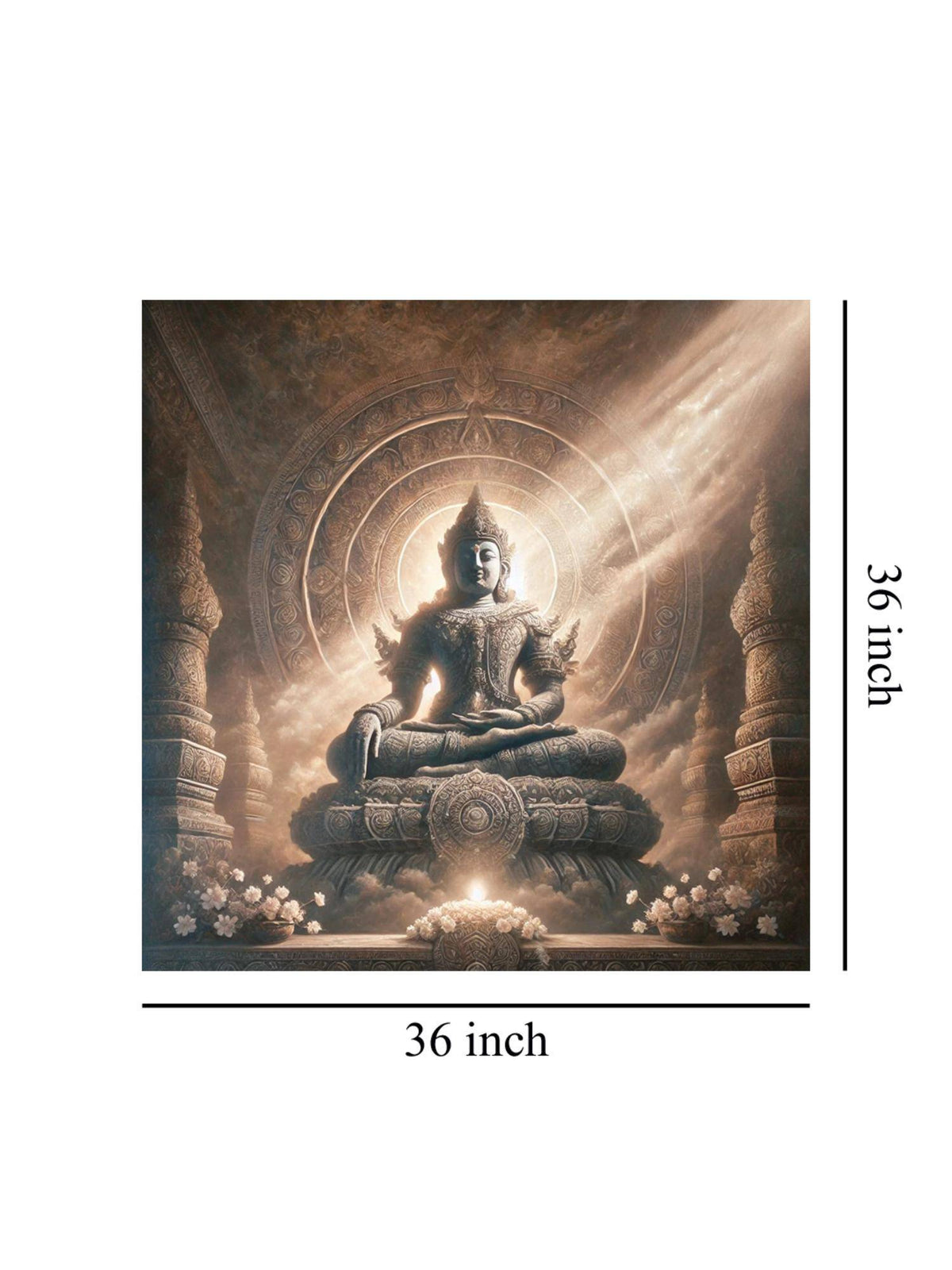 999Store Canvas Wrapped Painting Of Buddha In Temple Glow - Tranquil Spiritual Decor For Home