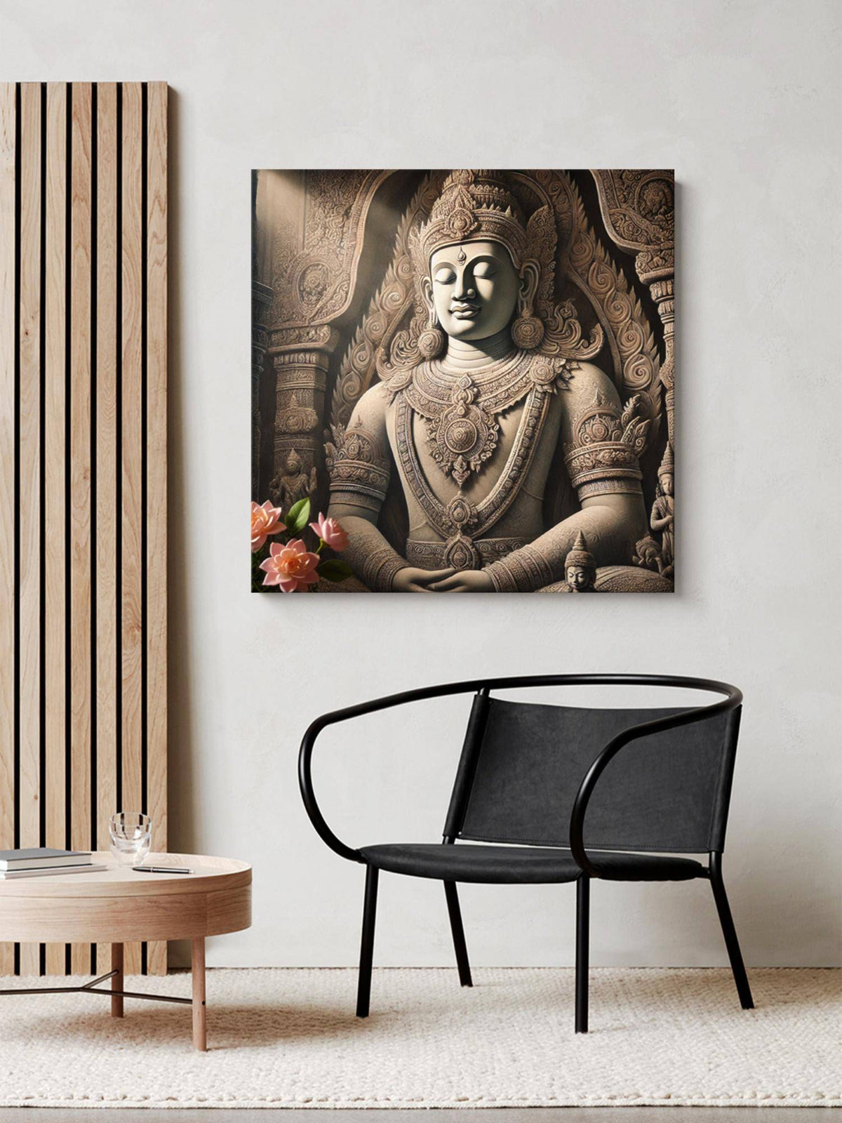 999Store Canvas Wrapped Painting Of Buddha With Lotus Flowers - Elegant Decor For Meditation Spaces