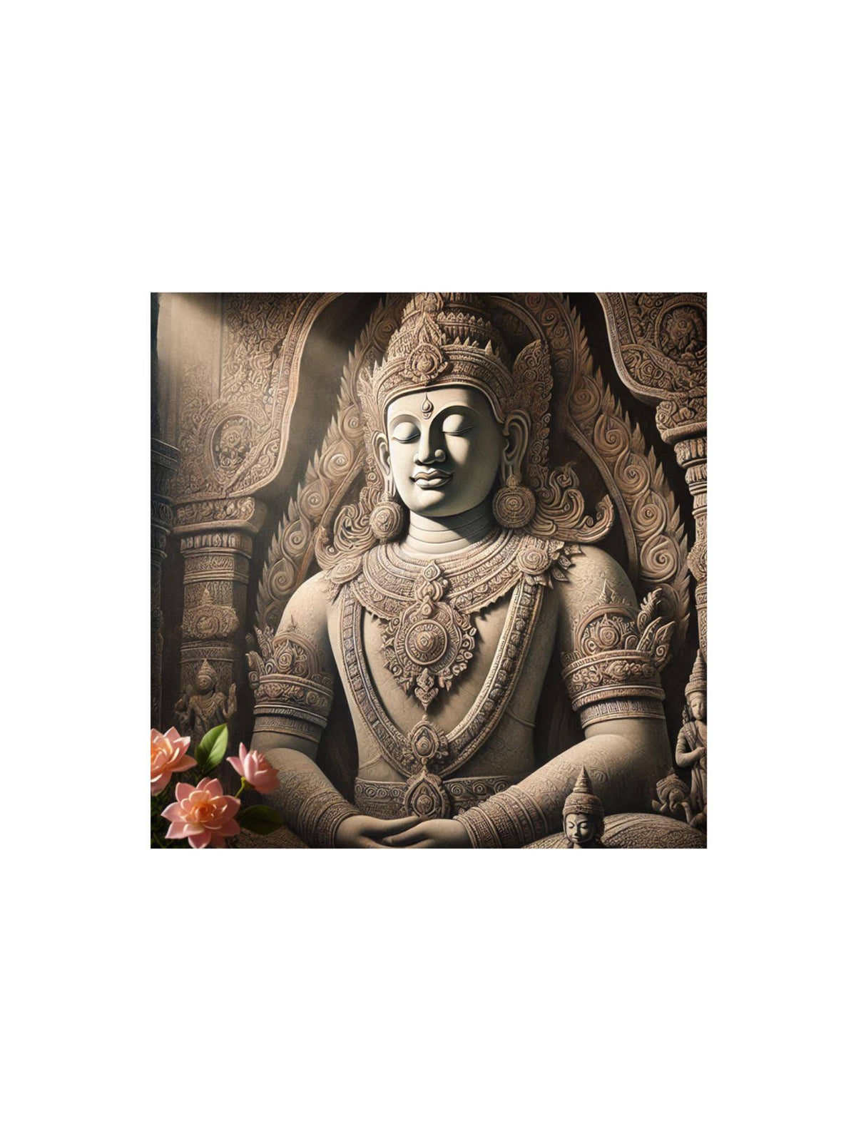 999Store Canvas Wrapped Painting Of Buddha With Lotus Flowers - Elegant Decor For Meditation Spaces