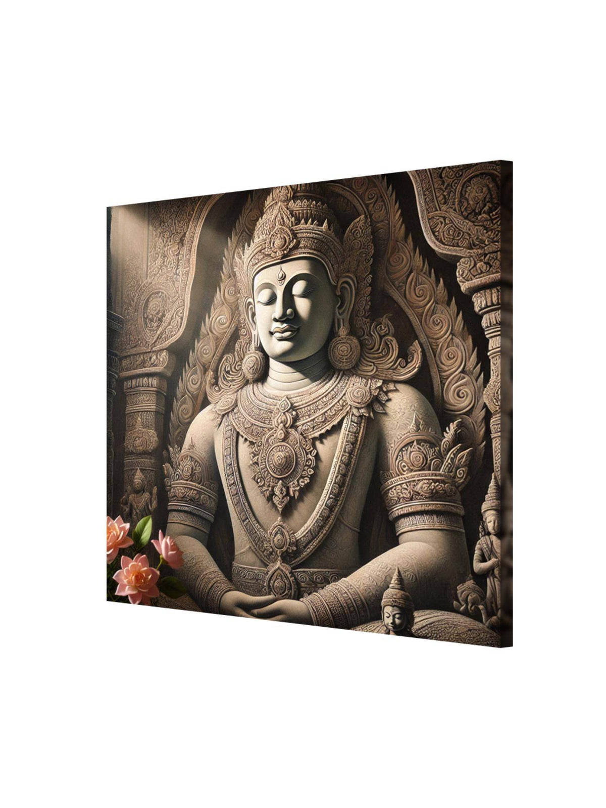 999Store Canvas Wrapped Painting Of Buddha With Lotus Flowers - Elegant Decor For Meditation Spaces