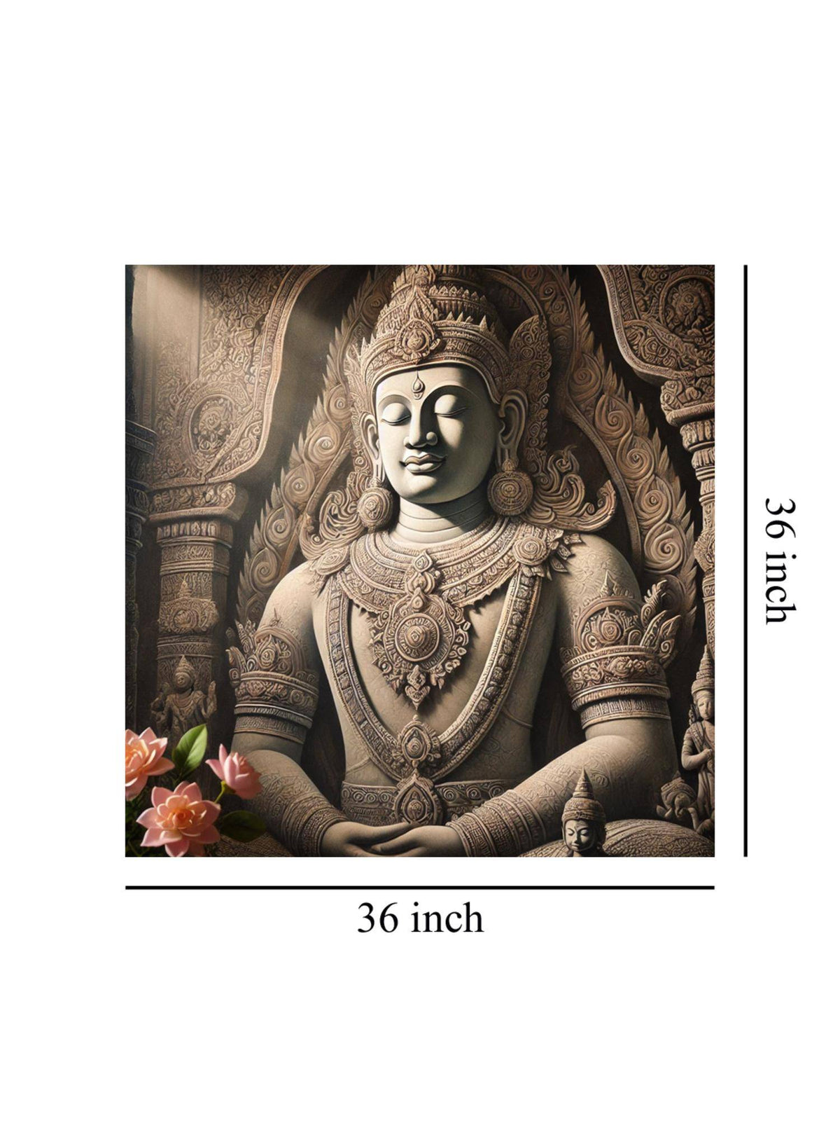 999Store Canvas Wrapped Painting Of Buddha With Lotus Flowers - Elegant Decor For Meditation Spaces