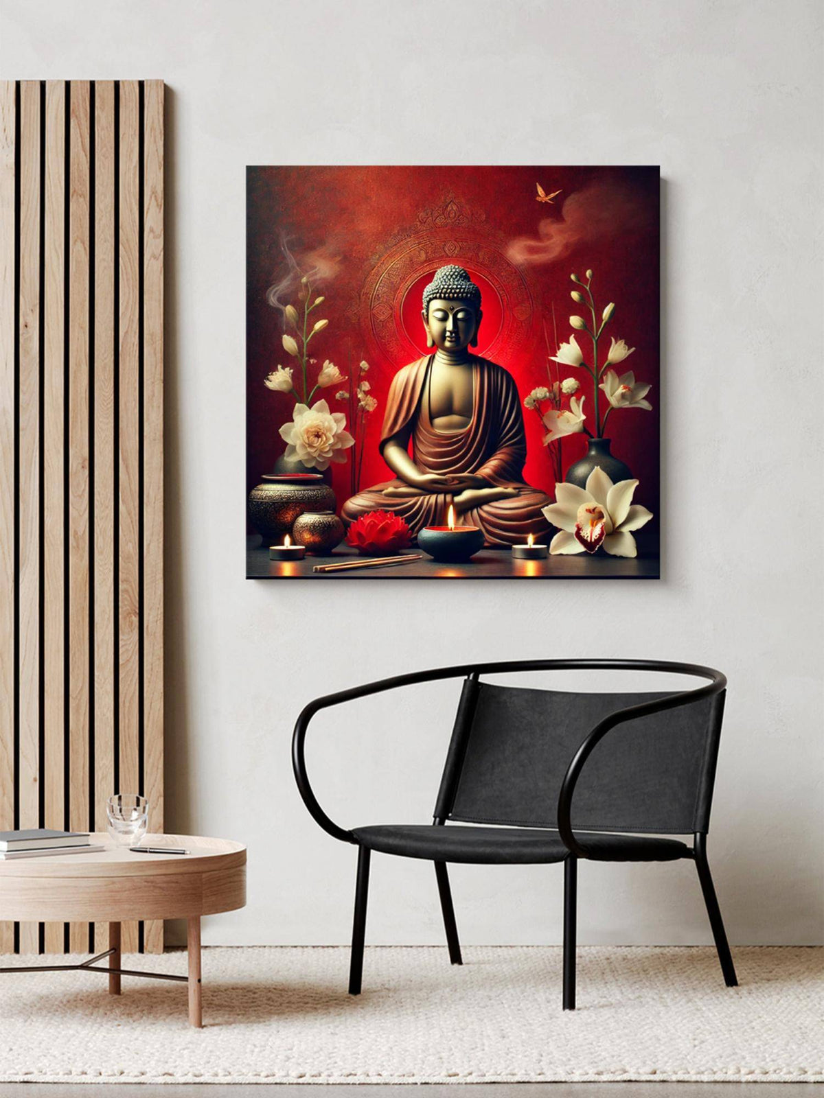 999Store Canvas Wrapped Painting Of Buddha With Candlelight - Peaceful Decor For Zen Ambiance