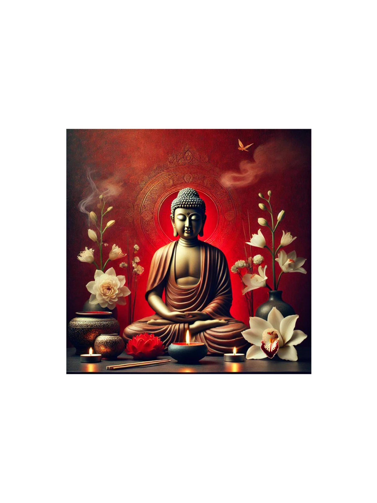 999Store Canvas Wrapped Painting Of Buddha With Candlelight - Peaceful Decor For Zen Ambiance