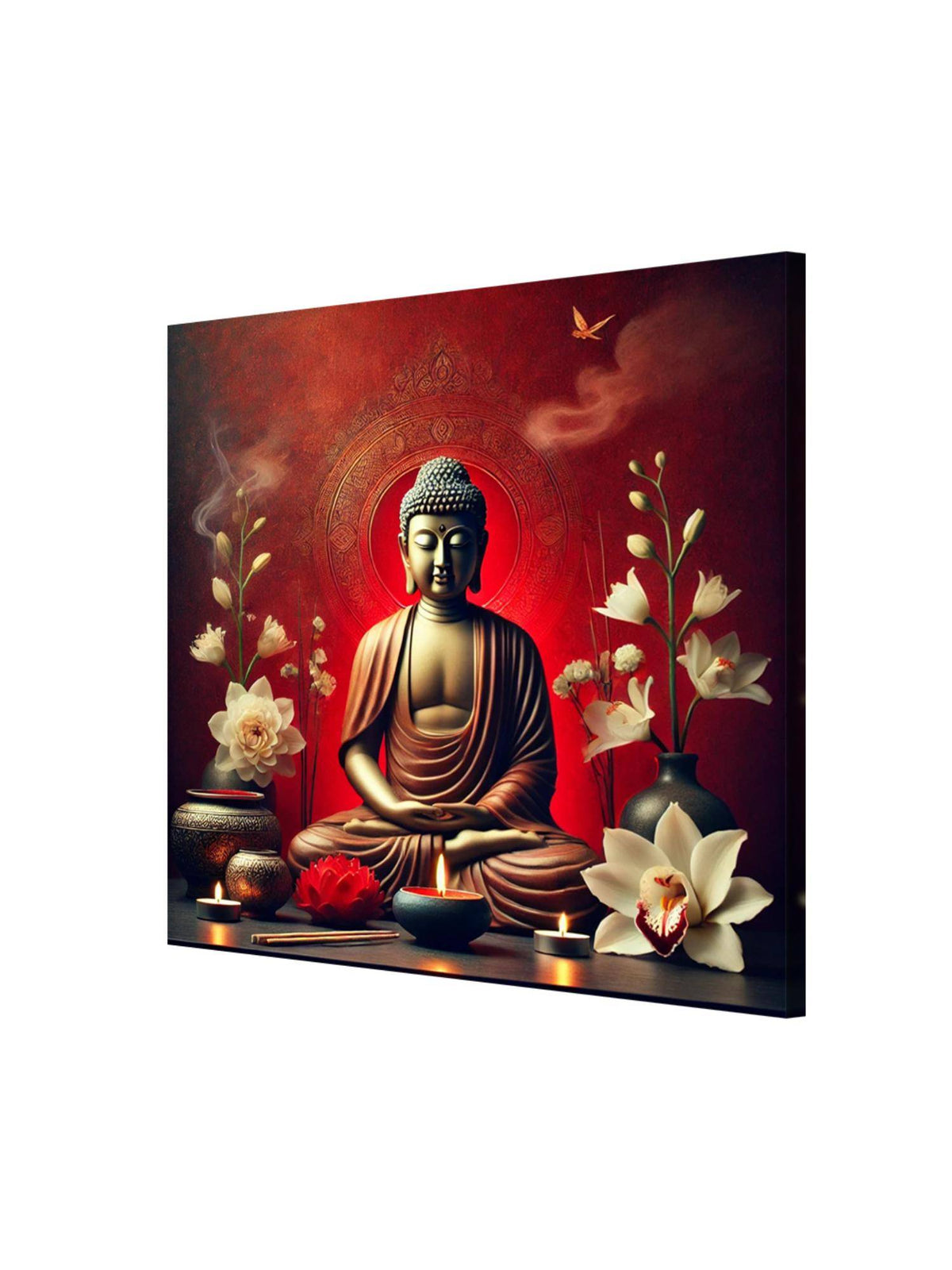 999Store Canvas Wrapped Painting Of Buddha With Candlelight - Peaceful Decor For Zen Ambiance