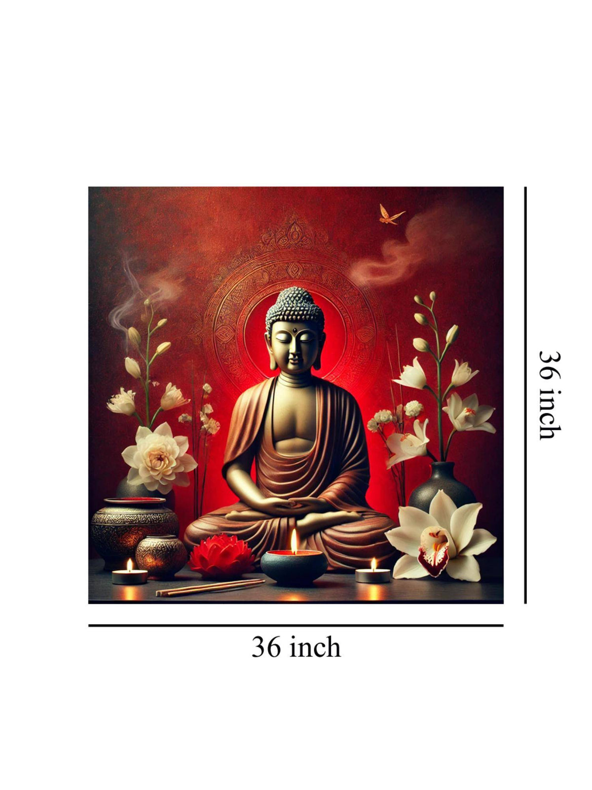 999Store Canvas Wrapped Painting Of Buddha With Candlelight - Peaceful Decor For Zen Ambiance