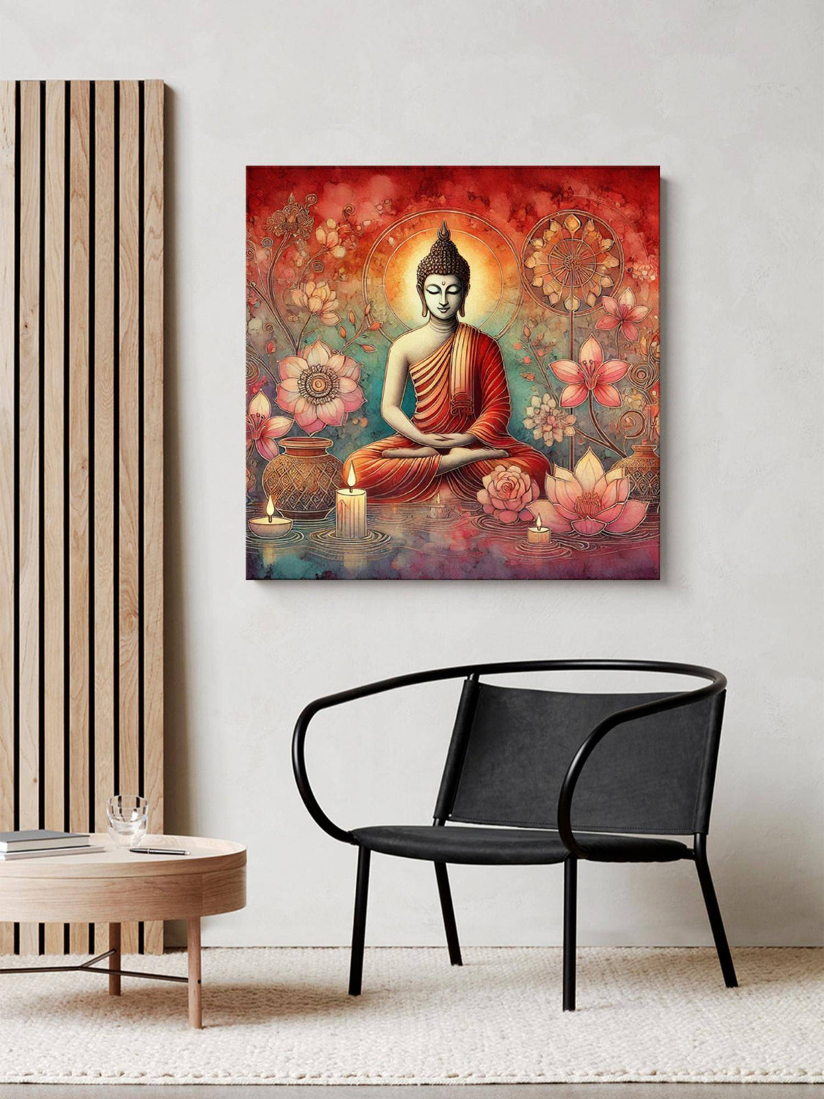 999Store Canvas Wrapped Painting Of Buddha With Lotus And Candles - Harmonious Art For Serenity