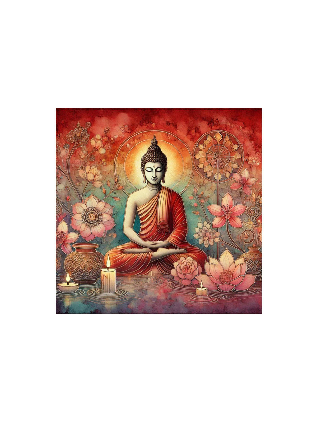 999Store Canvas Wrapped Painting Of Buddha With Lotus And Candles - Harmonious Art For Serenity