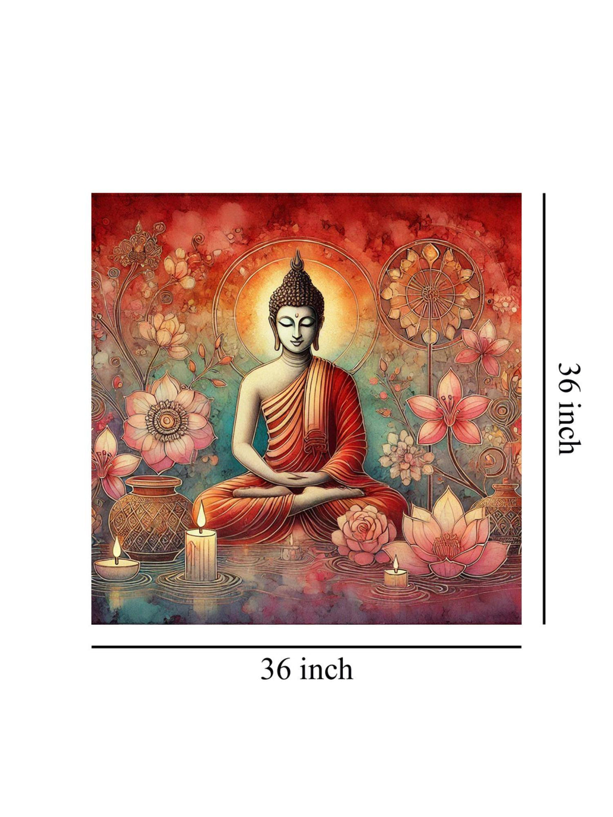 999Store Canvas Wrapped Painting Of Buddha With Lotus And Candles - Harmonious Art For Serenity