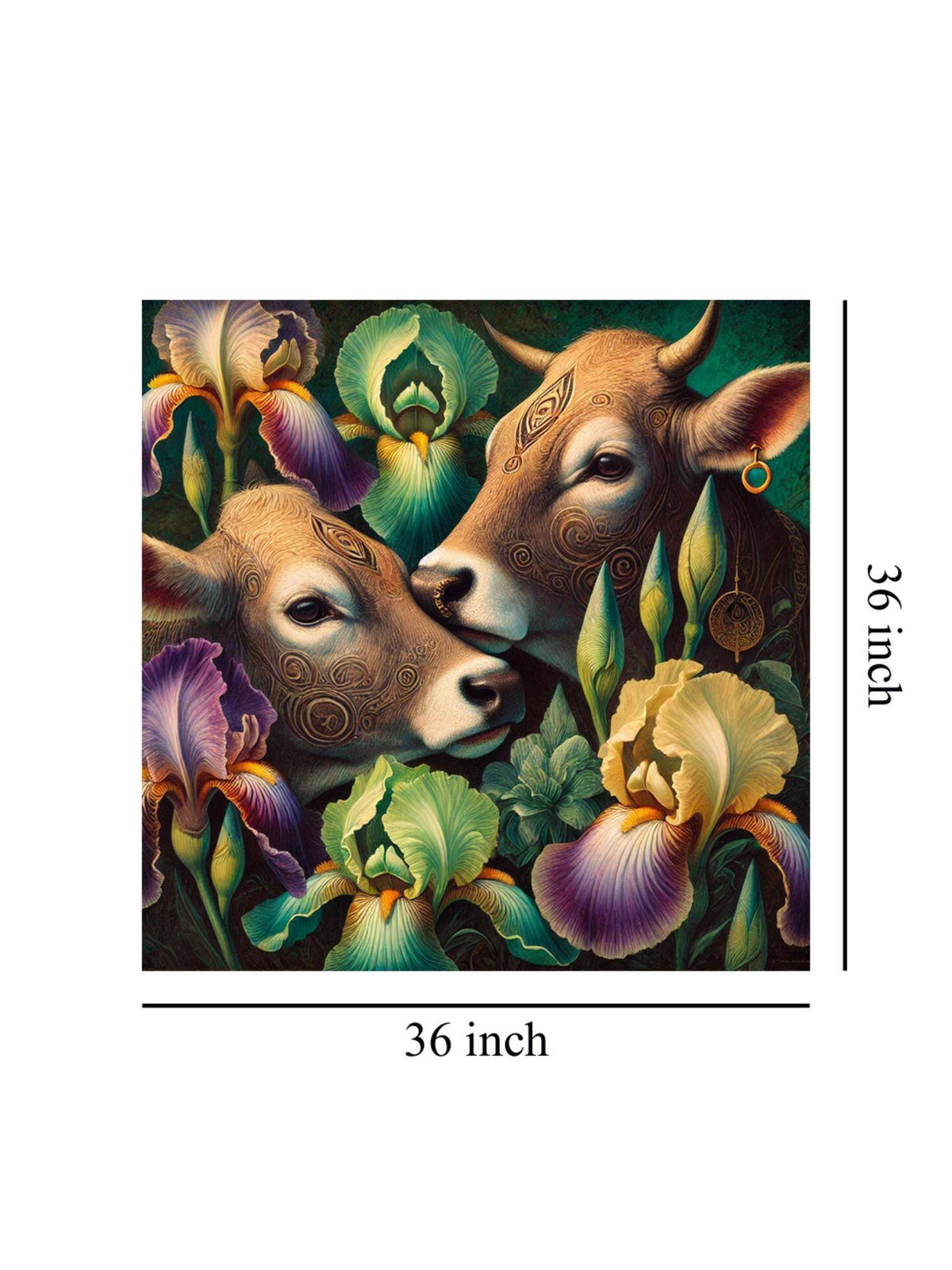 999Store Canvas Wrapped Painting Of Two Cows With Flowers - Rustic Art For Traditional Homes