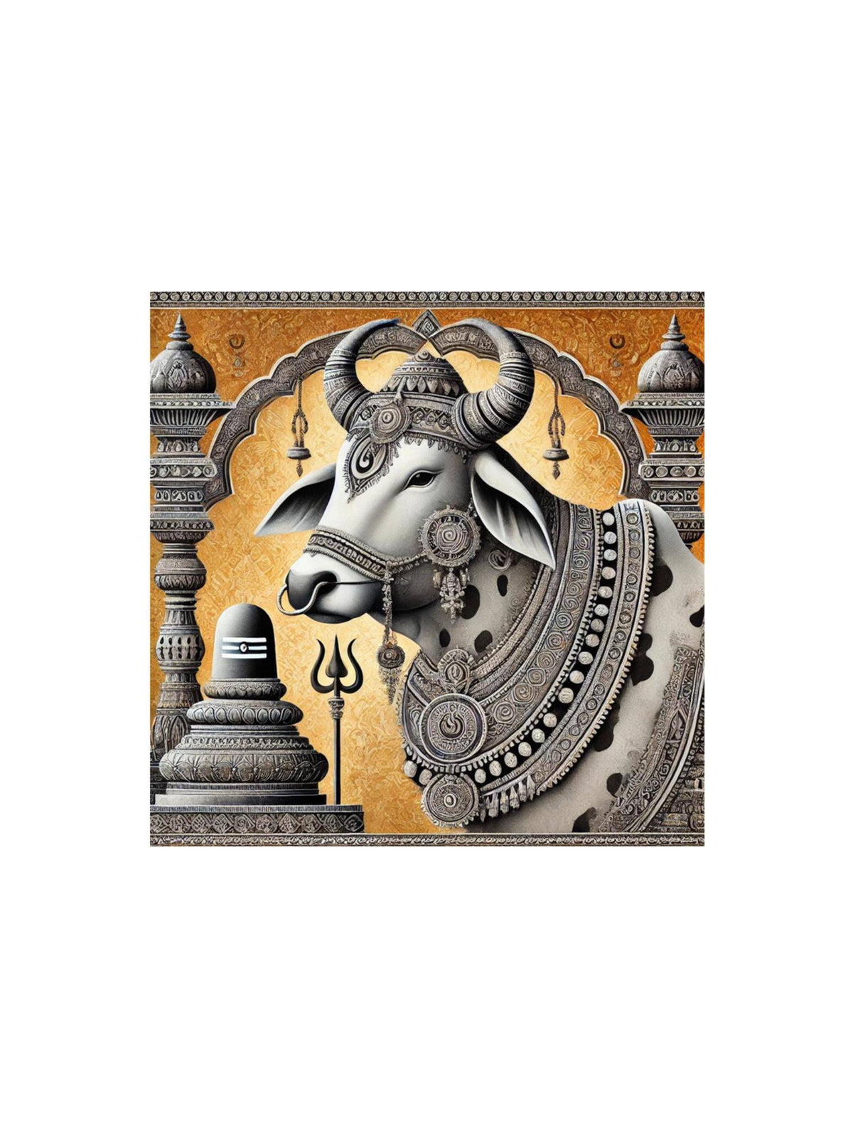 999Store Canvas Wrapped Painting Of Divine Nandi Bull With Lingam - Sacred Art For Spiritual Spaces