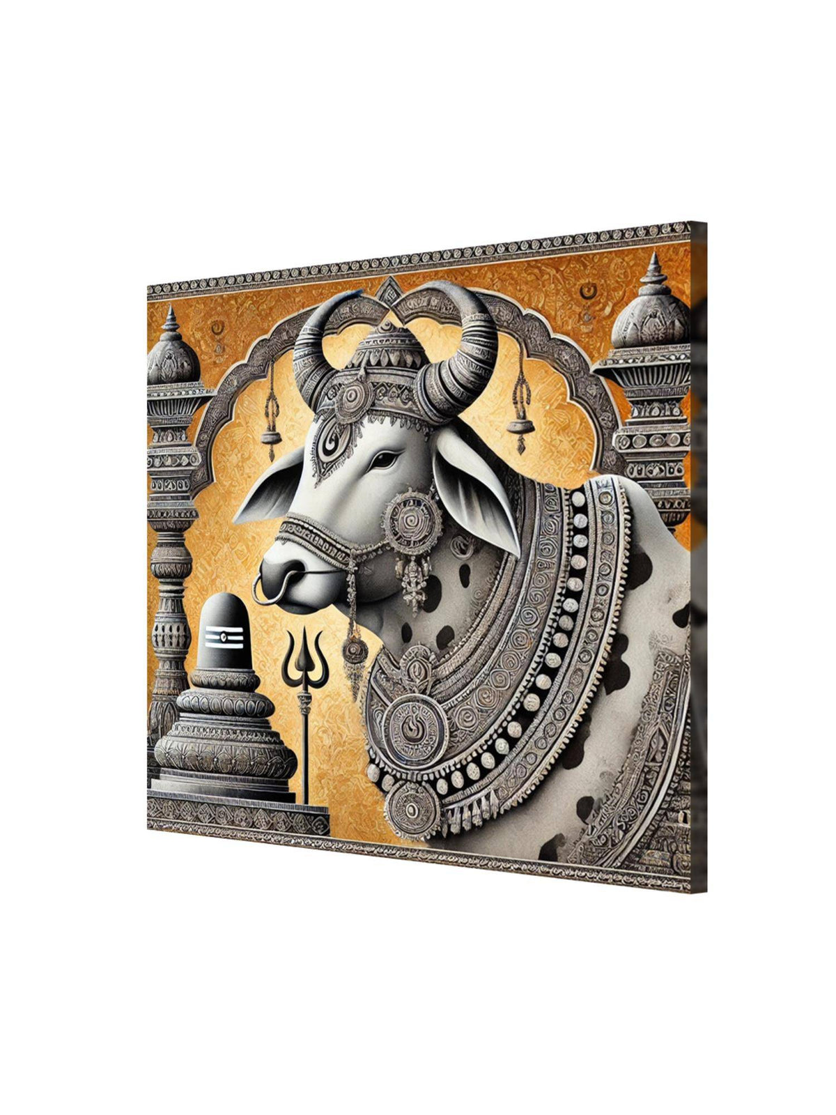 999Store Canvas Wrapped Painting Of Divine Nandi Bull With Lingam - Sacred Art For Spiritual Spaces